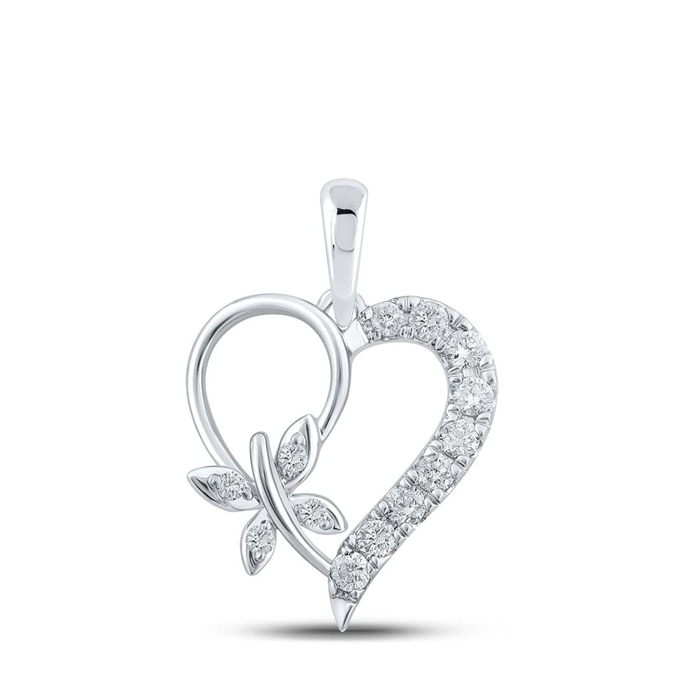 10K White Gold Women's Round Diamond Butterfly Heart Pendant Necklace - 1/4 CTTW - Elegant Jewelry Gift for Her, Perfect for Anniversaries, Birthdays & Special Occasions