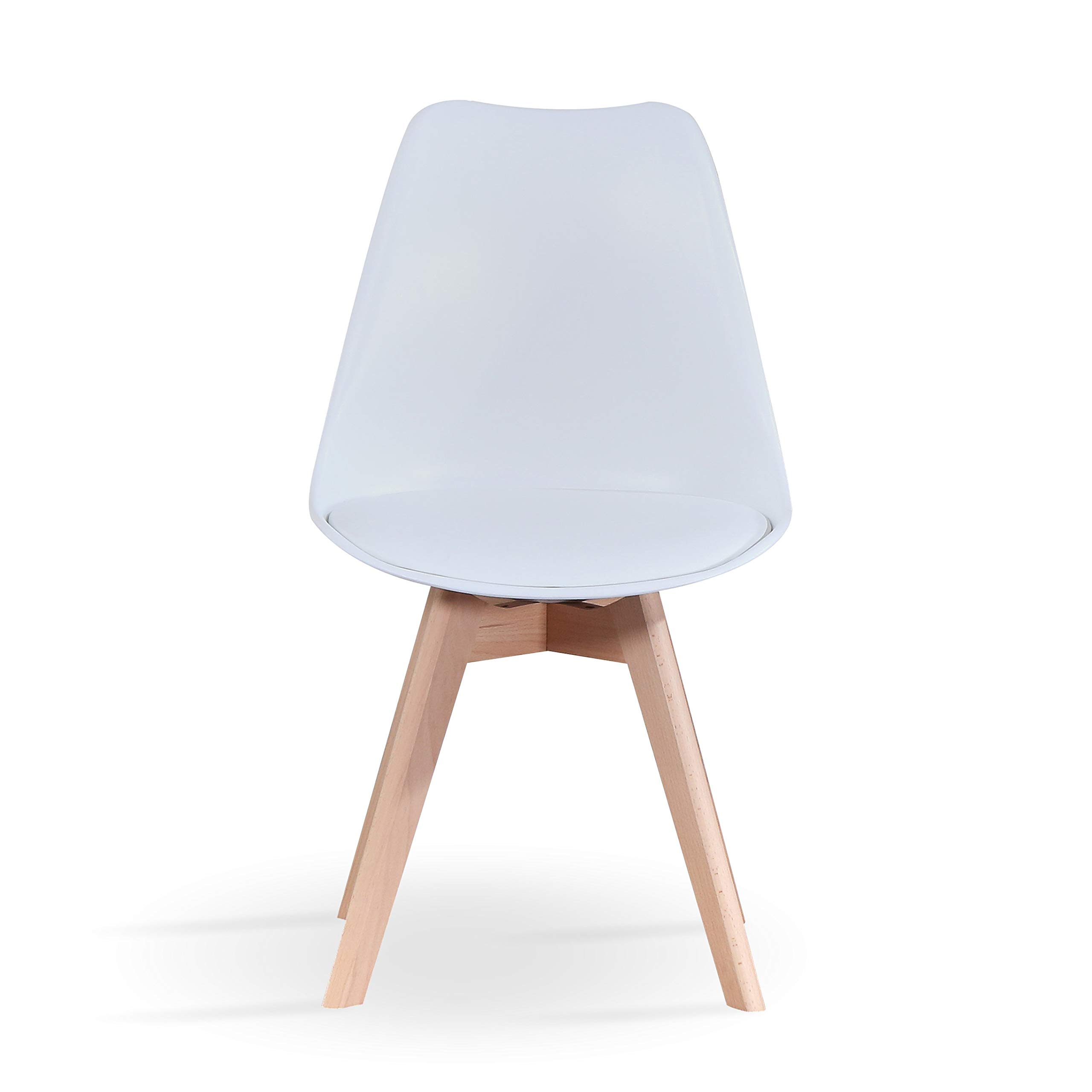 4-Piece Scandinavian Modern Dining Chair Set with Cushion - PU Shell Accent Chairs for Living Room, Bedroom & Kitchen - Mid-Century Upholstered Side Chairs (White) - Perfect for Small Spaces & Contemporary Home Decor