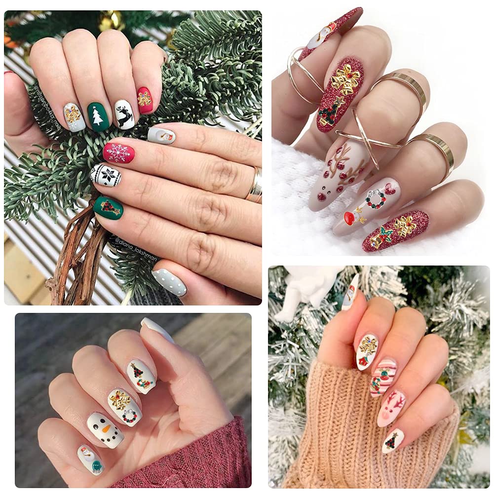 3D Christmas Nail Art Decorations - 100pcs Gold Metal Nail Charms with Snowflakes, Reindeer, Bells & Snowman for DIY Nail Art | Perfect for Holiday Parties, Gift Wrapping & Festive Nail Designs