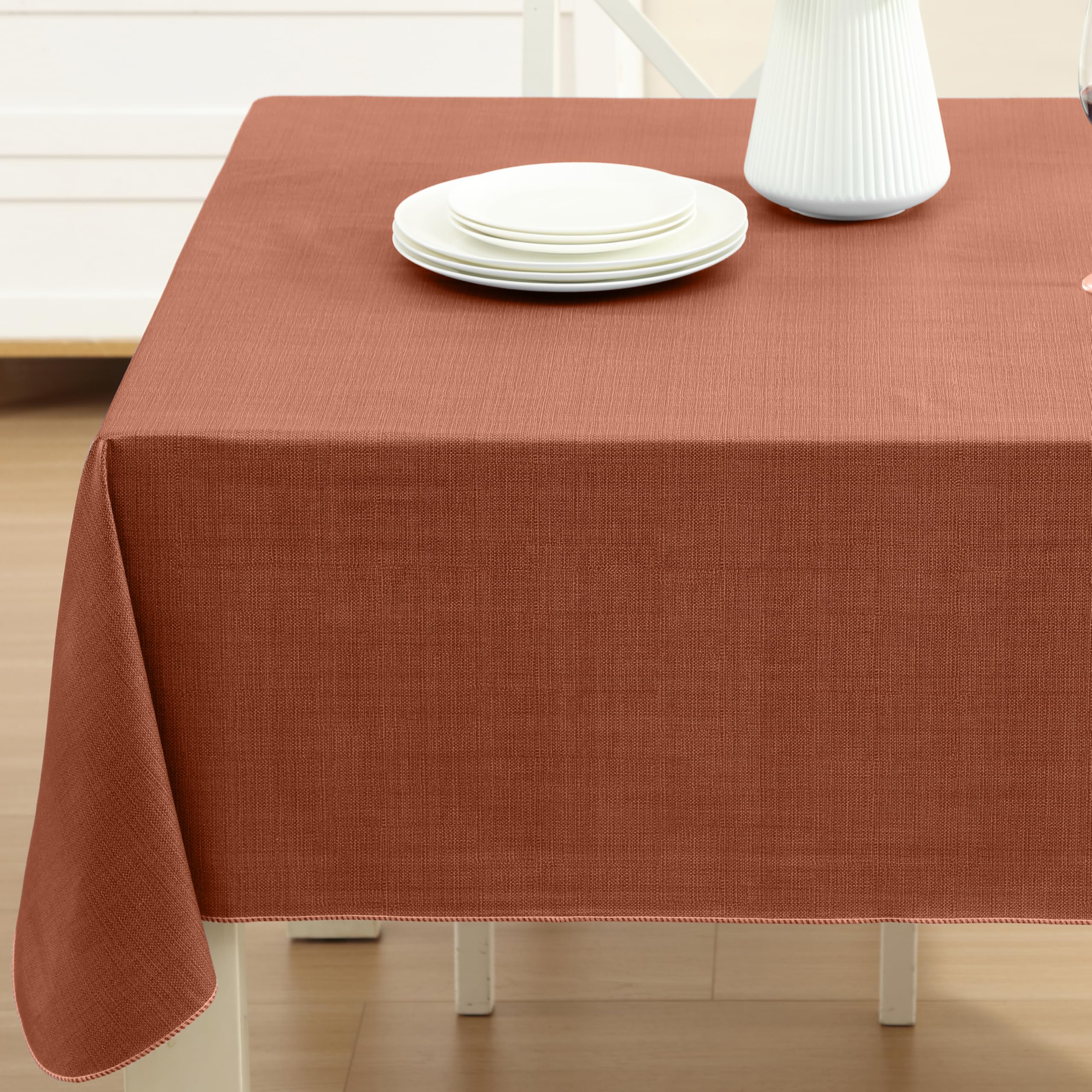 Premium Heavy Duty 4-Gauge Vinyl Flannel Backed Tablecloth - Waterproof & Wipe Clean for Indoor/Outdoor Use - 52x70 Inch Rectangle Dining Table Cover in Orange - Perfect for Restaurants, Cafes, Hotels, and Home Entertaining