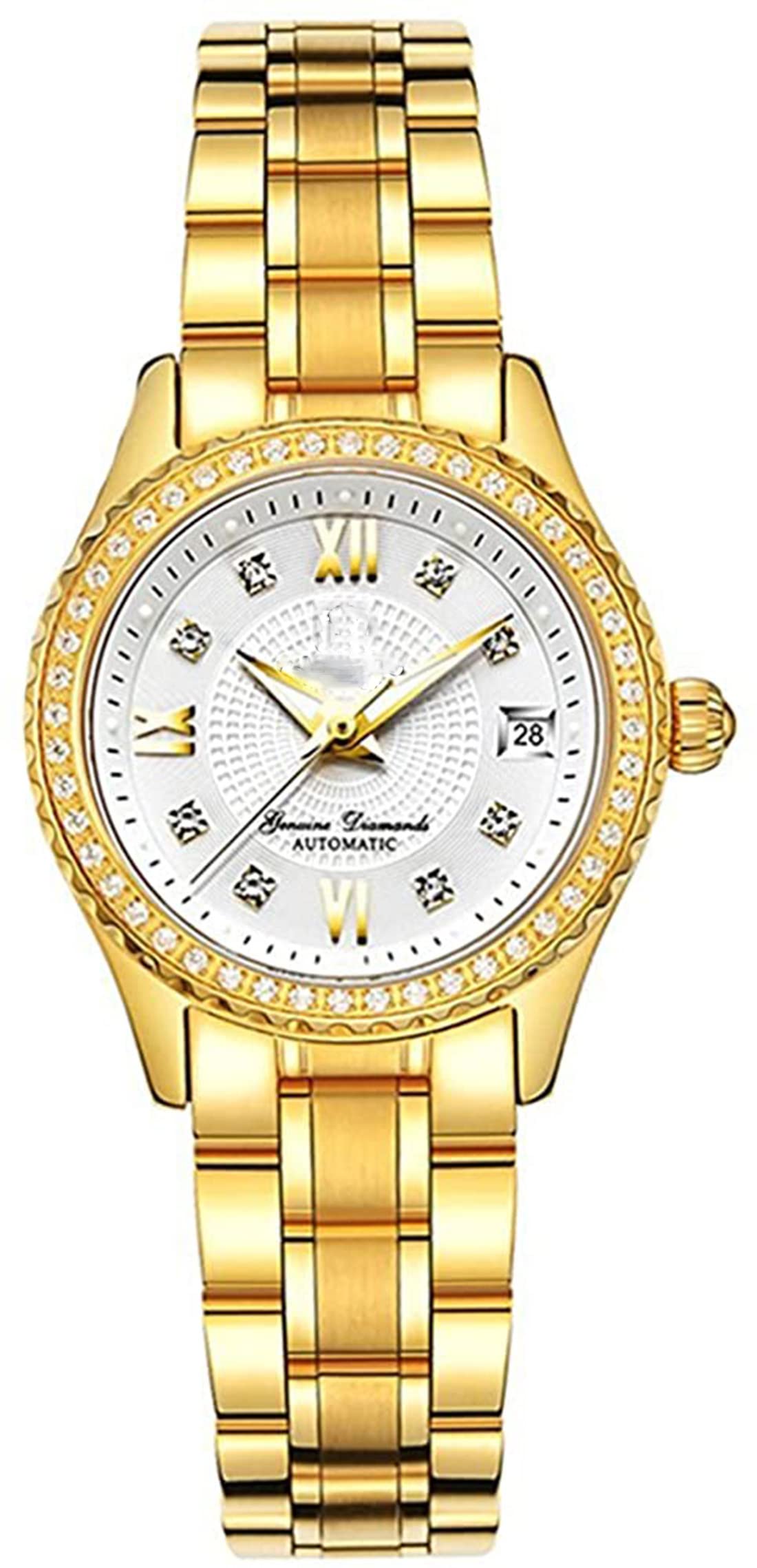 Luxury Automatic Self-Wind Couple Watches Set - Stainless Steel His & Hers Matching Calendar Date Watch for Men & Women | Perfect Anniversary, Wedding, and Valentine's Day Gift for Couples