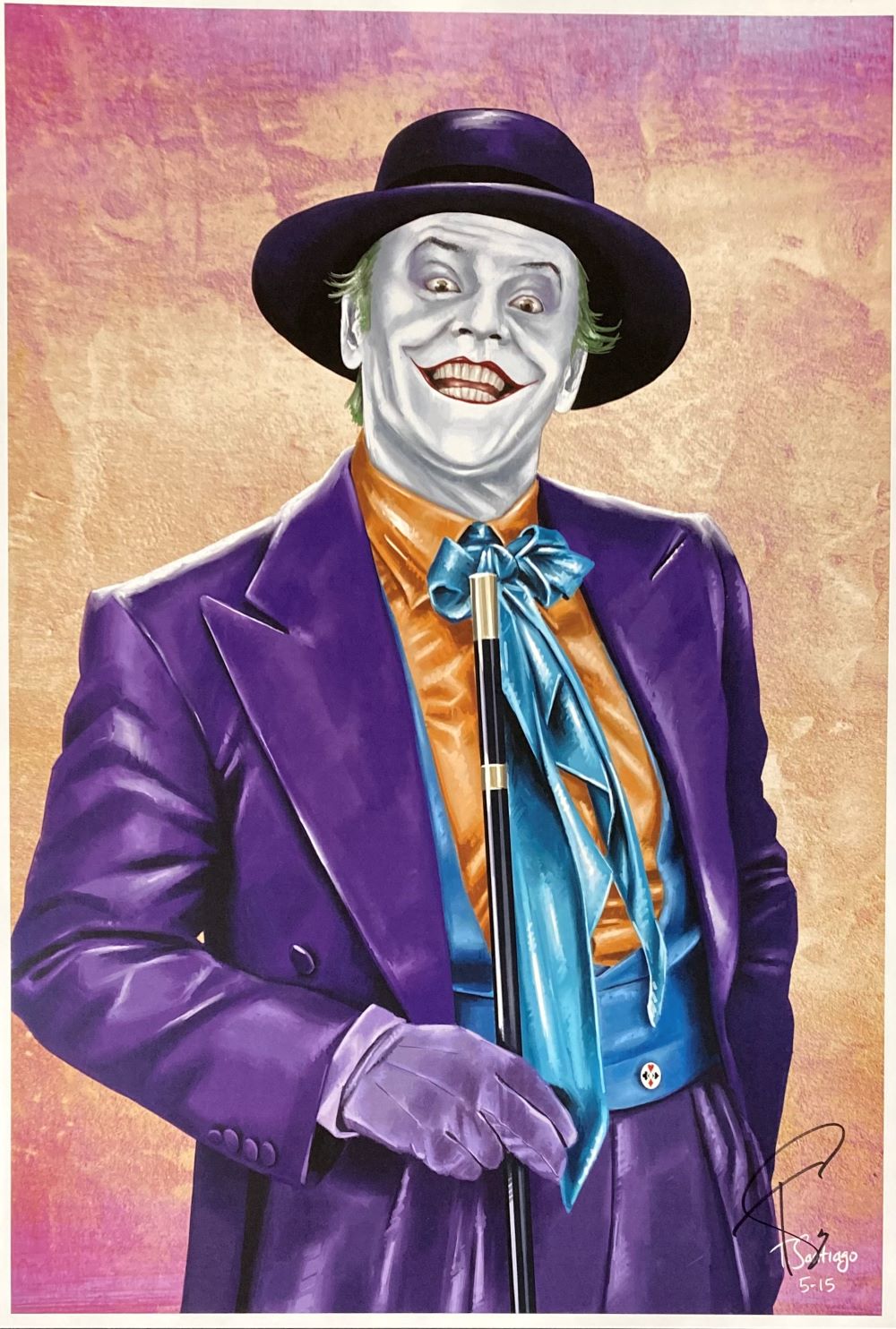Authentic Jack Nicholson Joker 13x19 Lithograph Signed by Tony Santiago - Perfect for Movie Memorabilia Collectors & Batman Fans