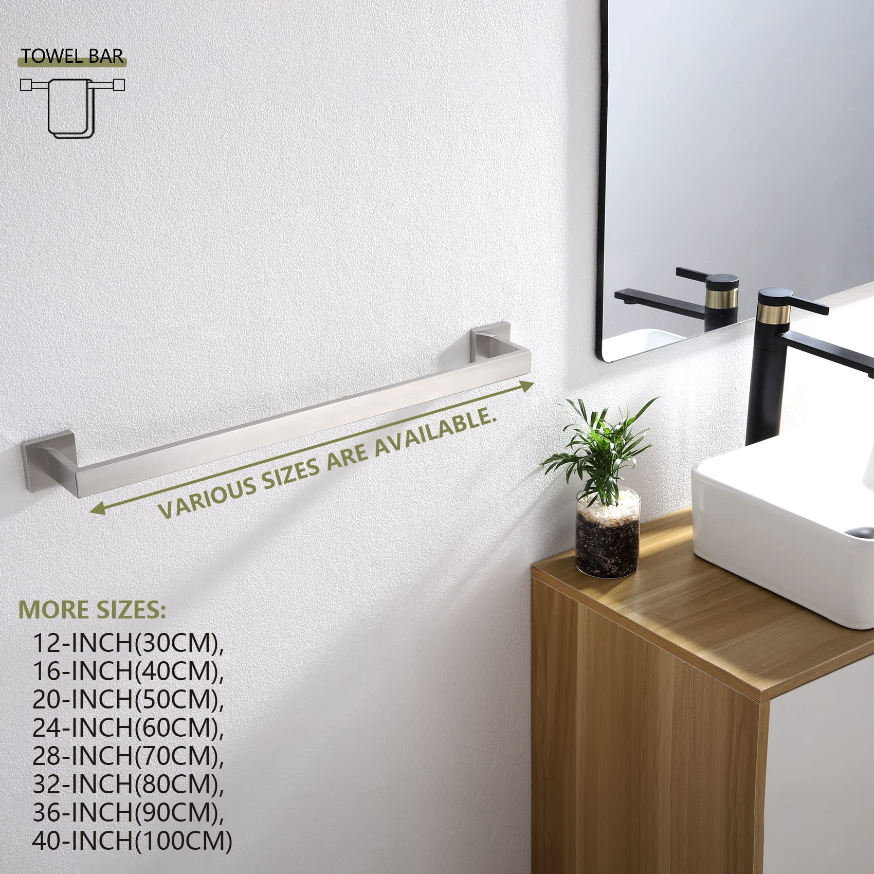 KOKOSIRI 20-Inch Stainless Steel Towel Bar - Brushed Nickel Wall Mounted Bathroom Towel Holder for Bath, Robe & Coat - Durable 304 SUS Square Hook - Perfect for Bathrooms, Laundry Rooms & Spa Areas