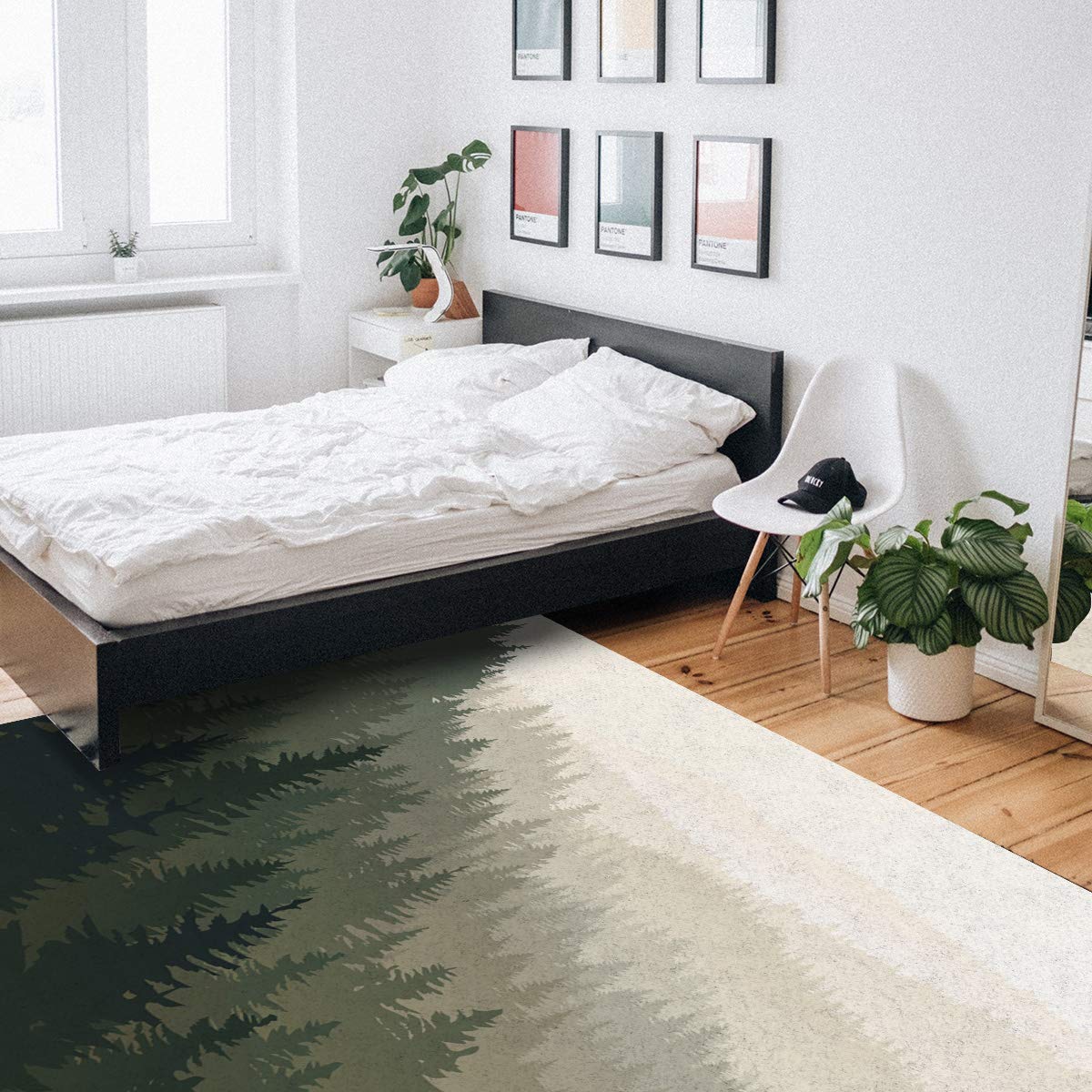 5' x 7' Large Area Rugs for Nursery, Kids Room - Scandinavian Woodland Design with Coniferous Trees - Soft Throw Carpet for Living Room, Bedroom, Kitchen Runner - Modern Floor Covering for Home Decor & Play Areas