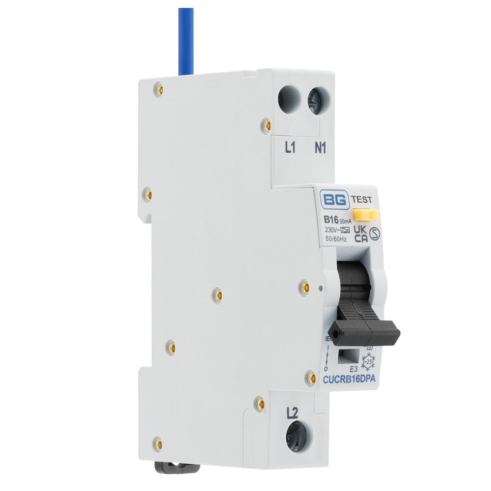 BG Fortress Type A Double Pole B Curve RCBO 16A Circuit Breaker with Overload Protection - Ideal for Home Electrical Safety and Panel Upgrades