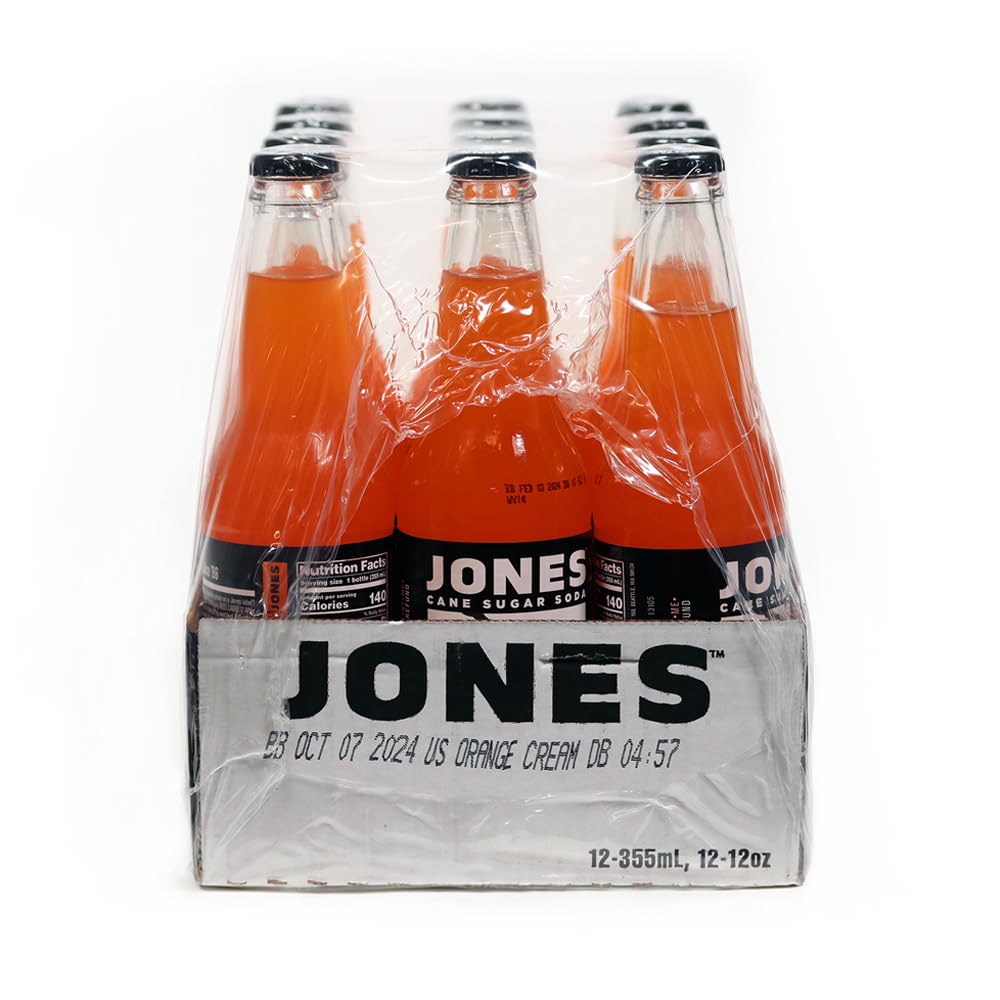 Jones Soda Co. Orange Cream Flavor - 12-Pack of 12 Oz Glass Bottles | Original Craft Soda Made with 100% Pure Cane Sugar | Refreshing Pop Beverage for Parties, BBQs & Summer Gatherings