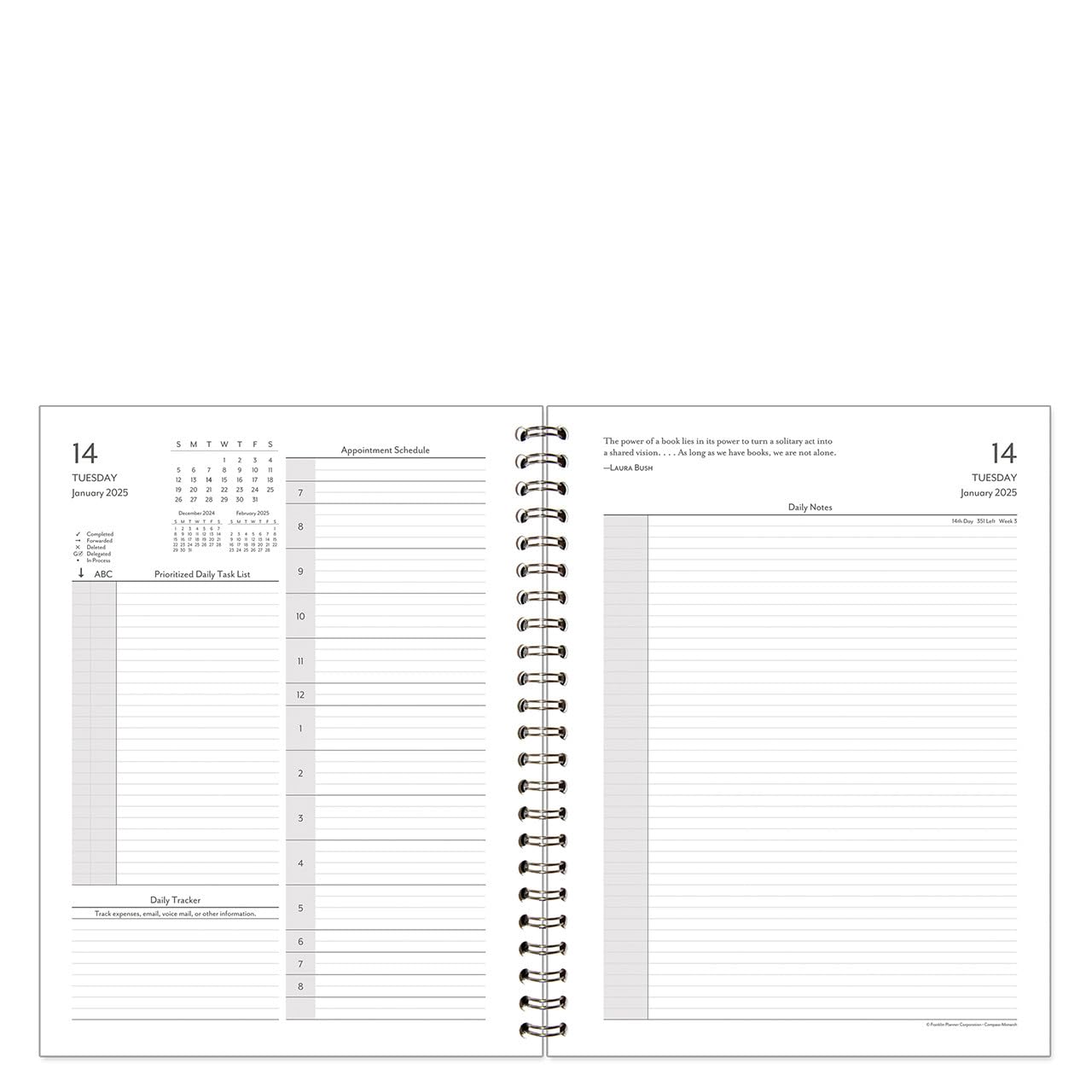 FranklinCovey 2025 Monarch Wire-Bound Planner - 2 Pages Per Day Daily Organizer with Compass Design (January 2025 - December 2025) | Perfect for Business Professionals, Students & Goal Tracking