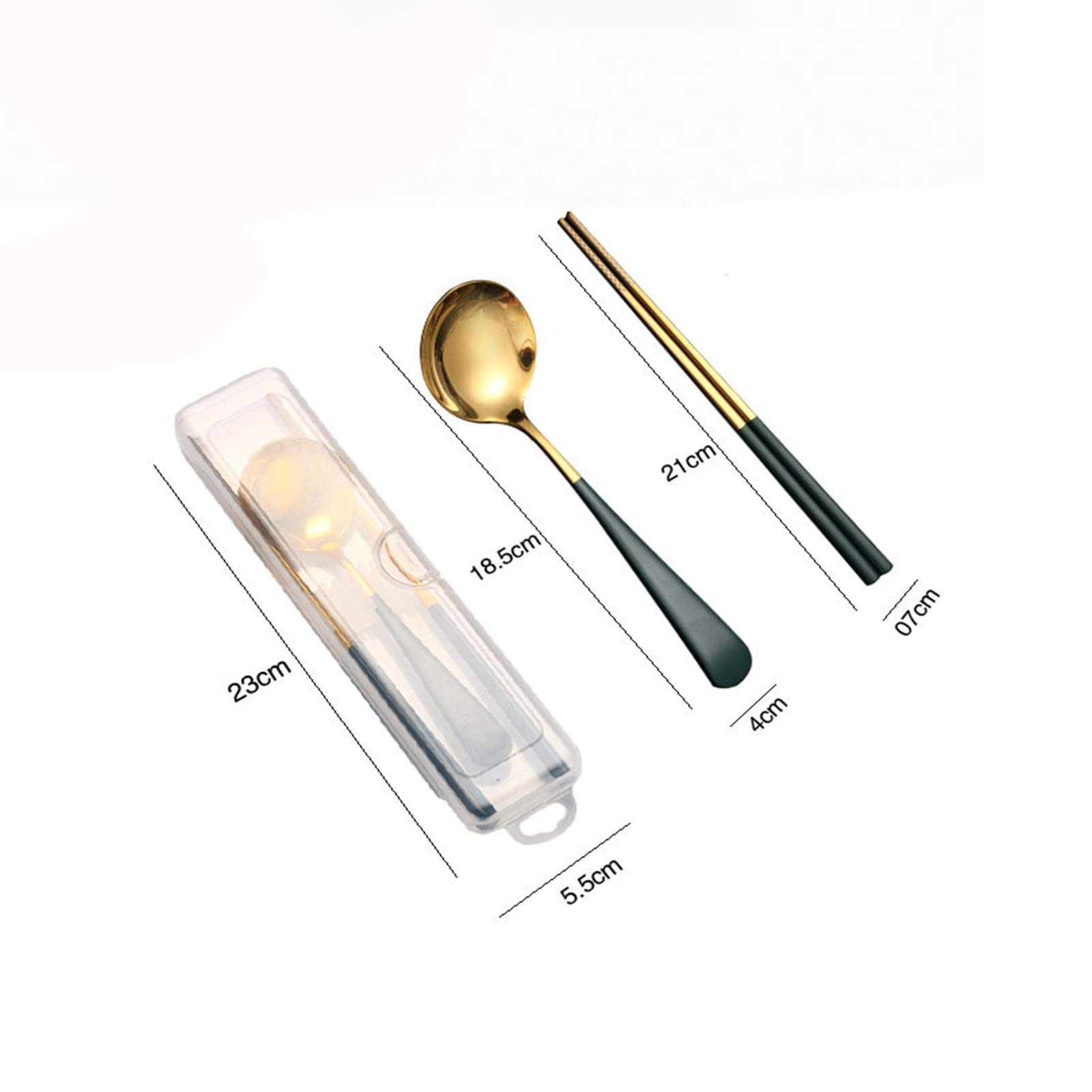 Portable Stainless Steel Flatware Set - Spoon, Fork, Chopsticks & Case | Reusable Travel Cutlery for Camping, Office & Outdoor Dining (Gold, Green)