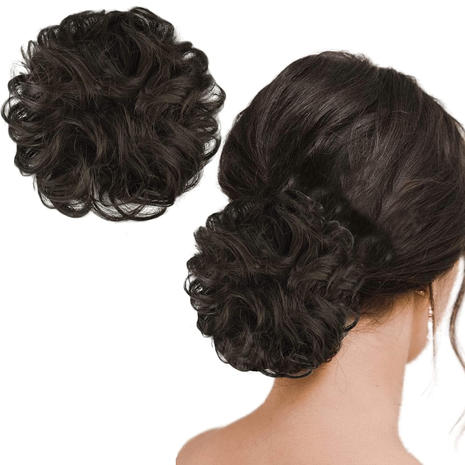 Stylish Juda Hair Buns for Women - Messy Bun Hair Extension & Donut Bun Maker with Elastic Band - Natural Brown Fake Hair Accessories (1 Piece) - Perfect for Parties, Weddings & Everyday Hairstyles