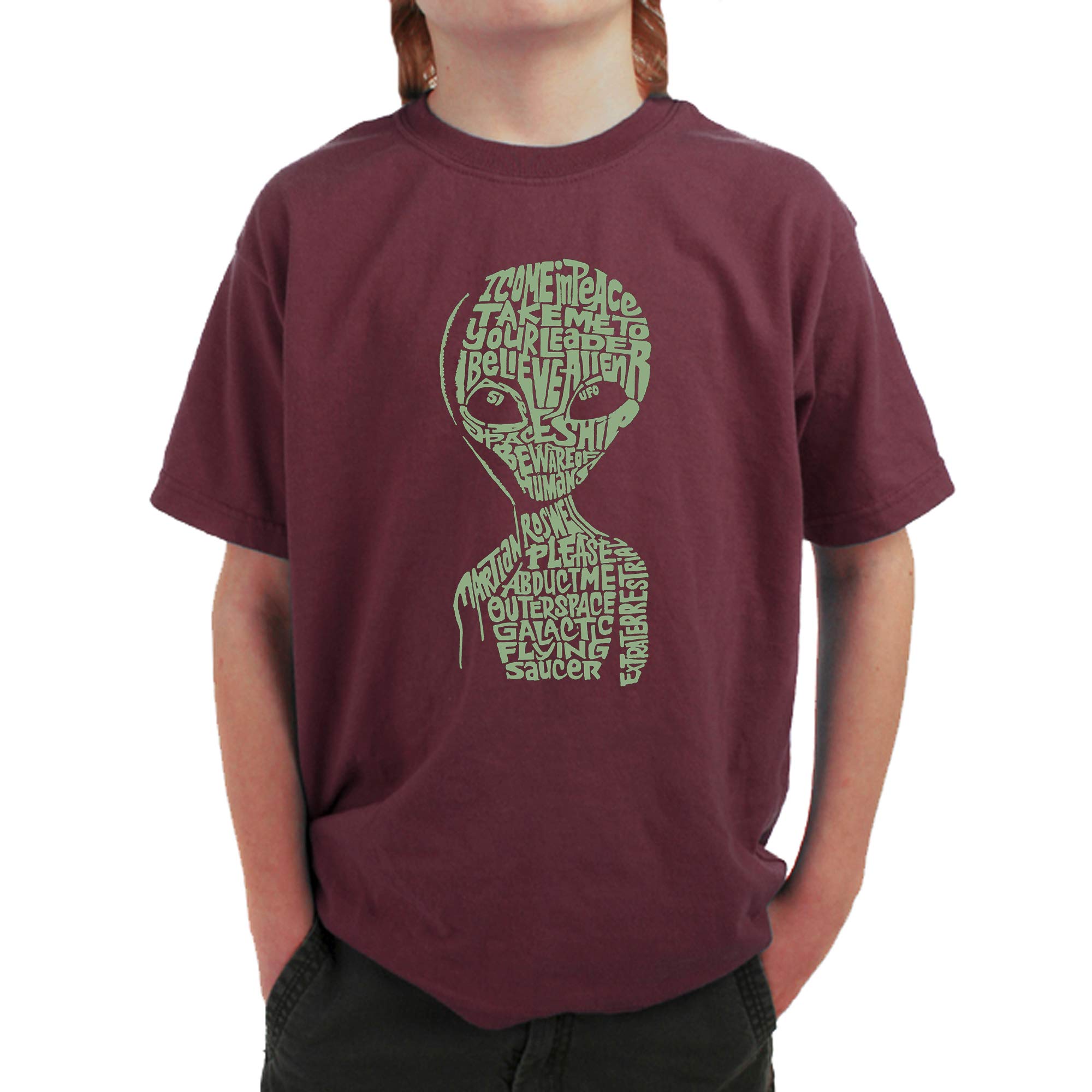 LA POP ART Boys' Alien Word Art Graphic T-Shirt - Cool Space Themed Tee for Kids | Perfect for School, Parties & Casual Wear