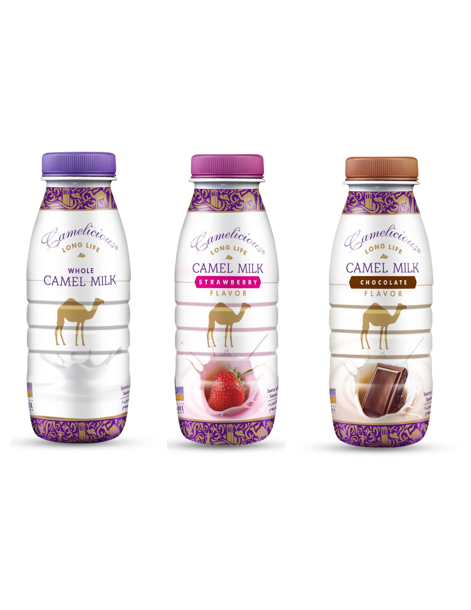 Camelicious Camel Milk – 210ml Bottle | 6-Pack | Pure, Non-GMO, Dairy-Free Alternative | Strawberry, Chocolate & Original Flavors (2 Each) | Healthy Snack for Kids, Coffee Creamer & Smoothie Ingredient