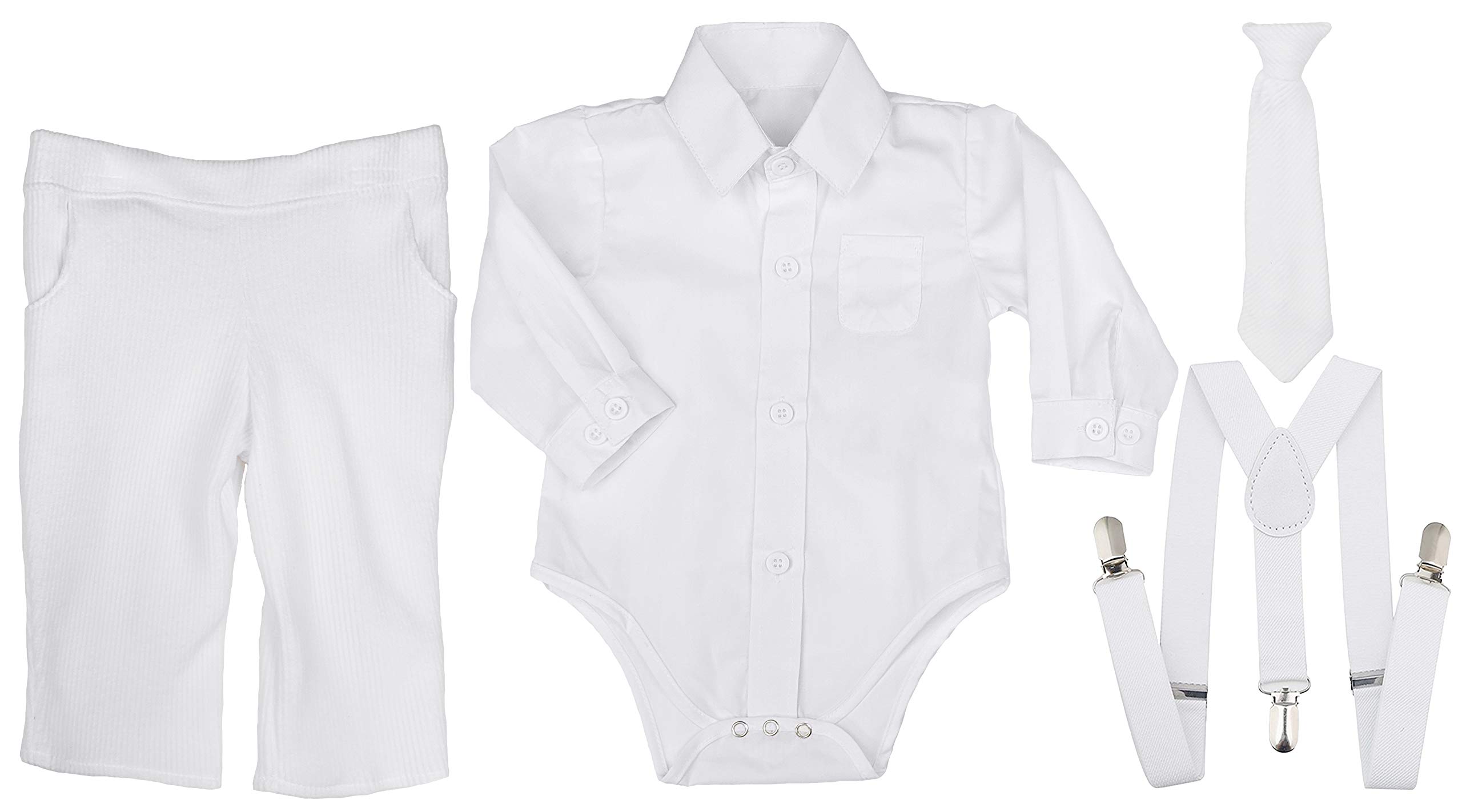 Baby Boys Christening Outfit 4-Piece Set with Suspenders - Perfect for Baptism, First Communion & Special Occasions