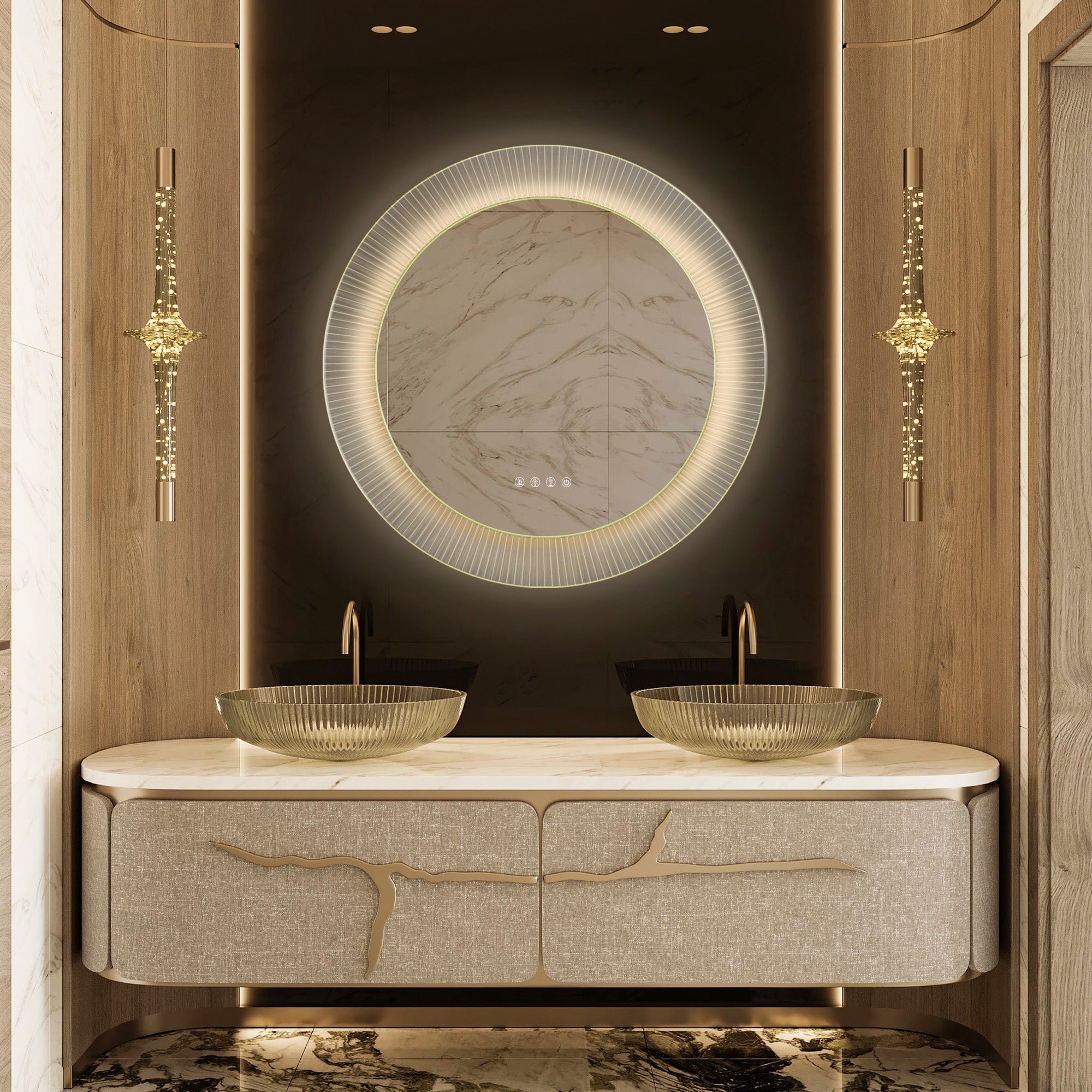 Custom Round LED Mirror with Acrylic Frame - Modern Vanity Mirror for Bathroom, Bedroom & Dressing Room - Energy Efficient LED Lighting for Makeup & Grooming