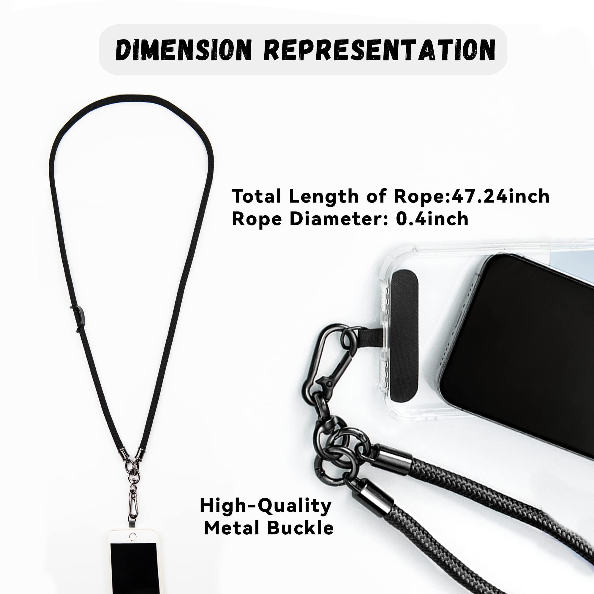 Premium Cell Phone Lanyard Strap with 2 PCS Anti-Slip Phone Tether Pads - Adjustable Crossbody Phone Holder for iPhone Samsung - Perfect for Travel, Work, Gym & Outdoor Activities (Black)