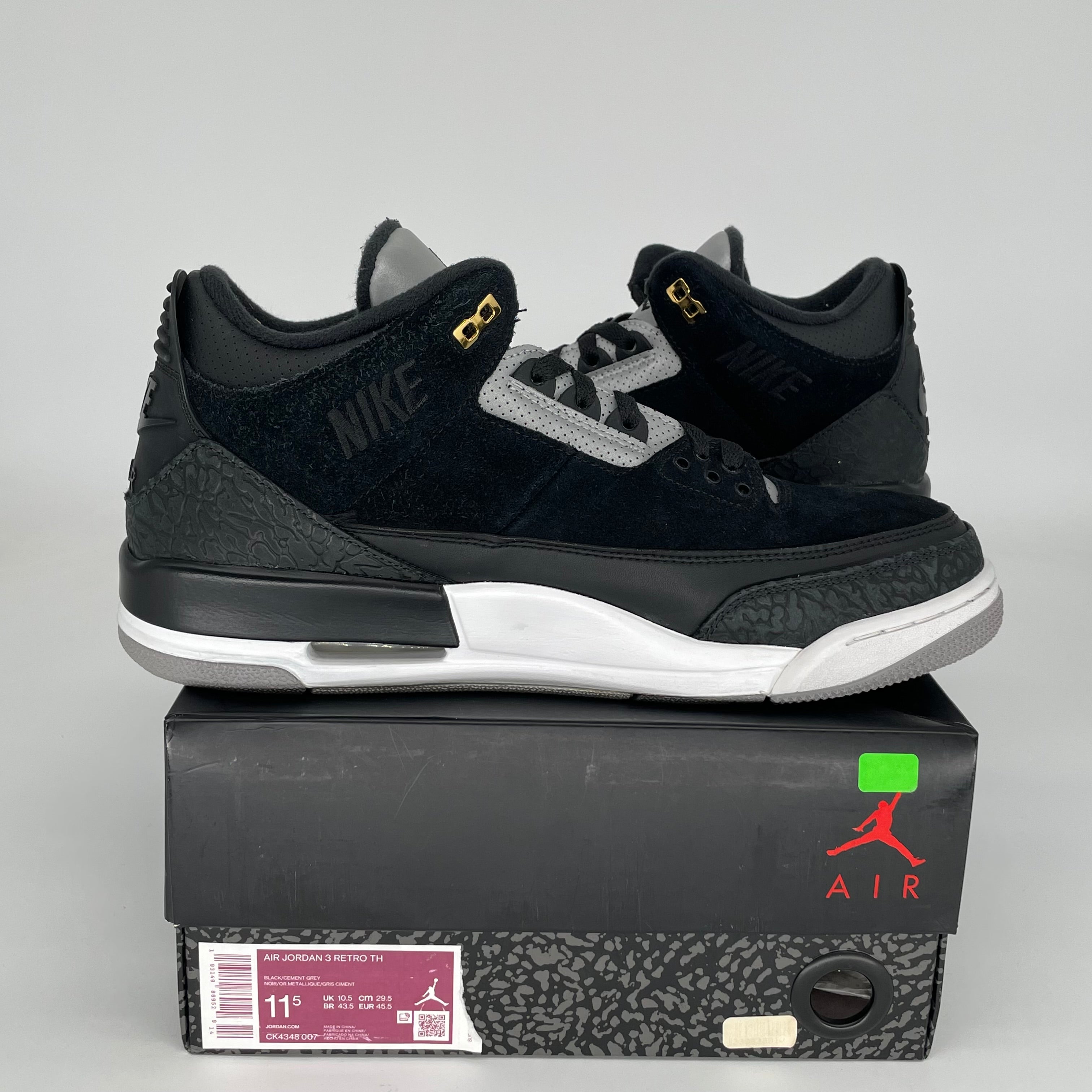 AIR JORDAN 3 TINKER Black Cement Gold Men's Basketball Shoes Size 11.5 (CK4348-007) - Retro Sneakers for Streetwear & Sports Fashion