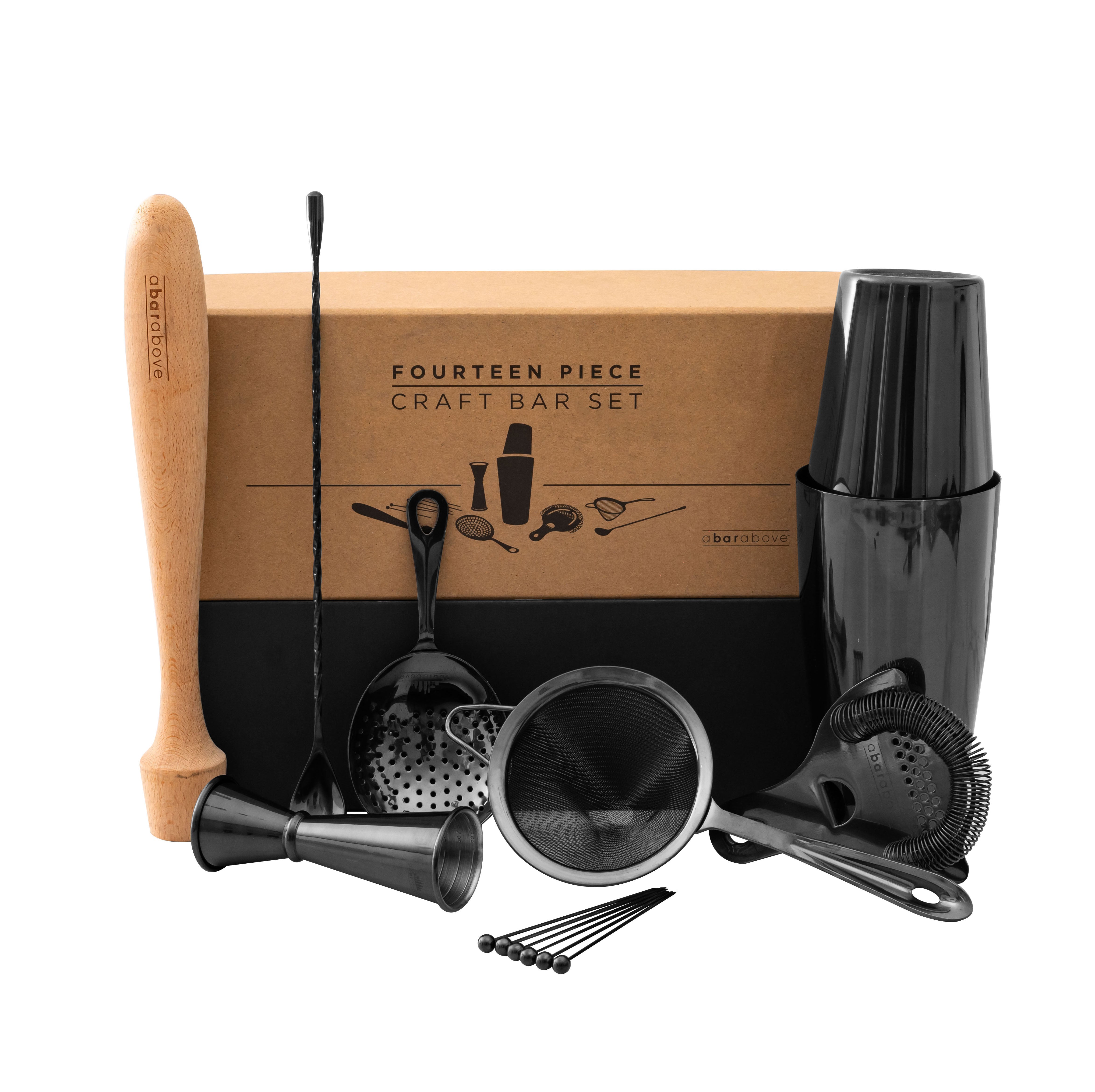 Premium 14-Piece Black Mixologist Bar Set - Cocktail Shaker, Jigger, Strainer & More - Perfect for Home Bars, Parties & Professional Bartenders
