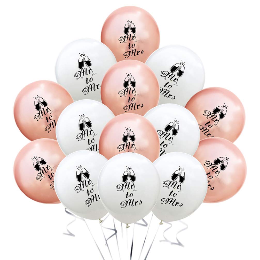 20pcs Rose Gold & White Wedding Balloons Decorations - Just Married Latex Balloons for Valentines Day, Bridal Shower, Anniversary Party & Romantic Events - Premium Party Favors & Ceremony Decor