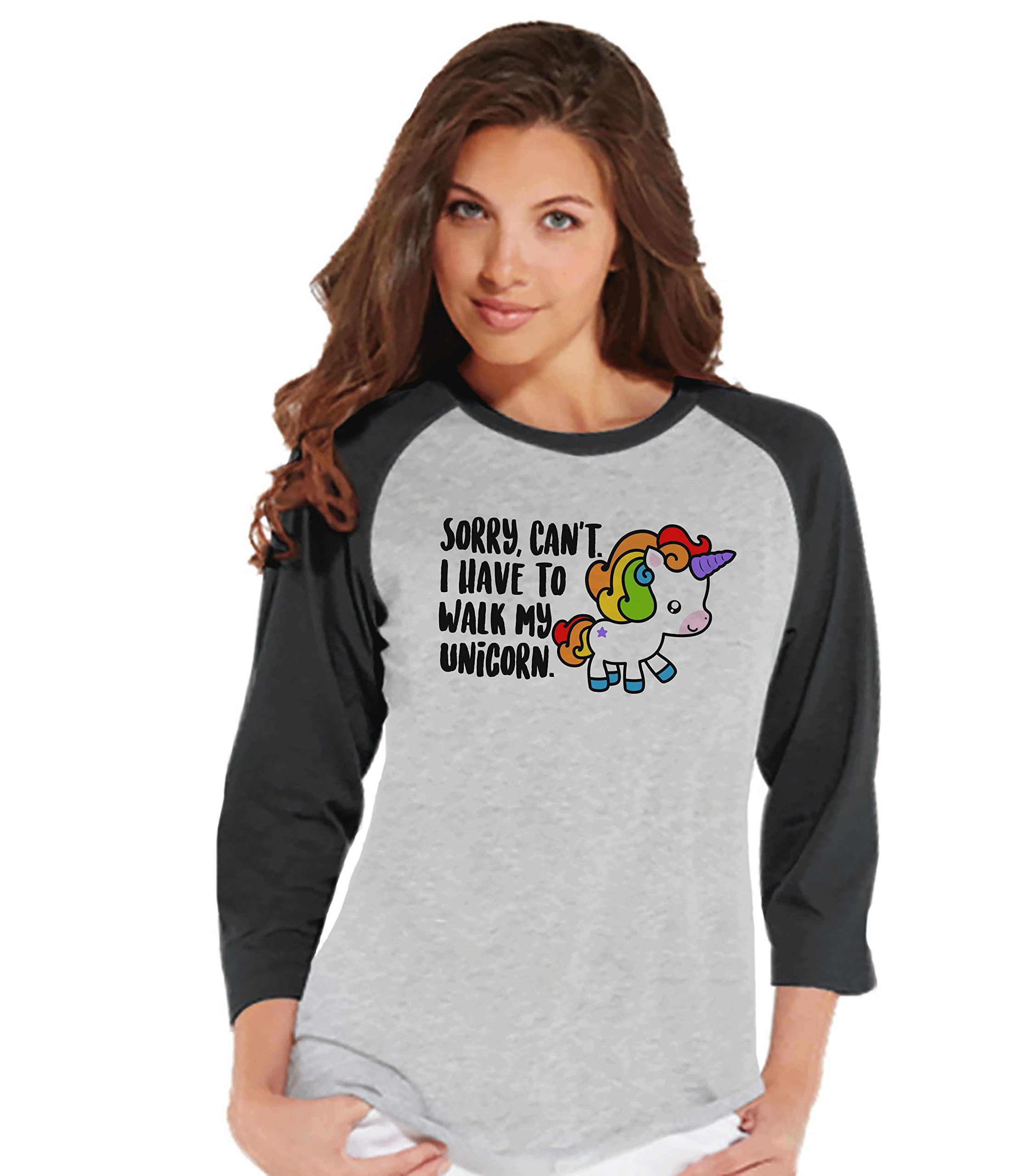 Funny Unicorn Raglan Tee for Women - 7 ate 9 Apparel - Cute Graphic Long Sleeve Shirt - Perfect for Casual Wear, Parties & Gifts