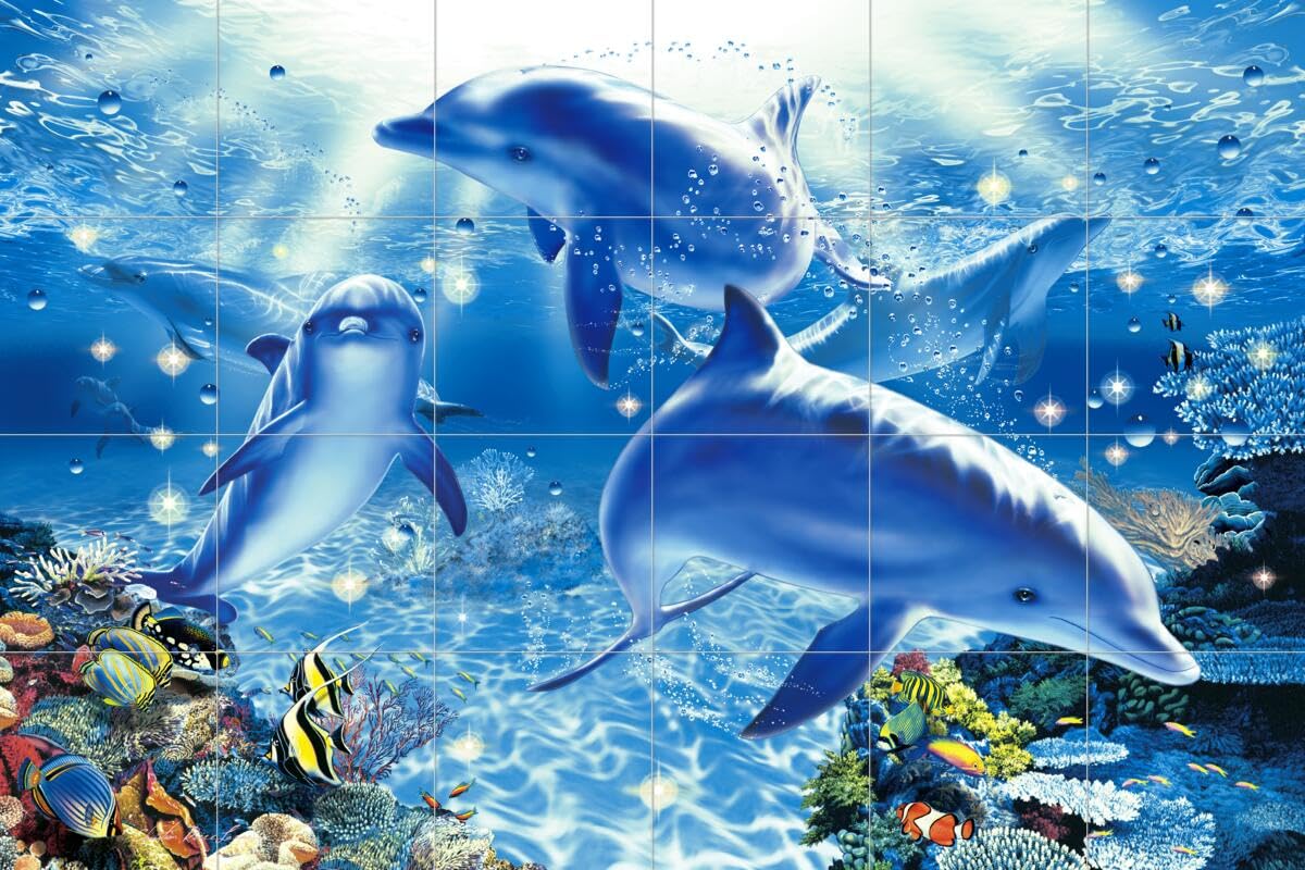 Ceramic Backsplash Tile Mural - Dolphin & Whale Underwater Ocean Scene - Kitchen Bathroom Shower Wall Decor - The Dolphin Joy by Christian Riese Lassen - Perfect for Coastal, Beach House or Nautical Theme Interiors