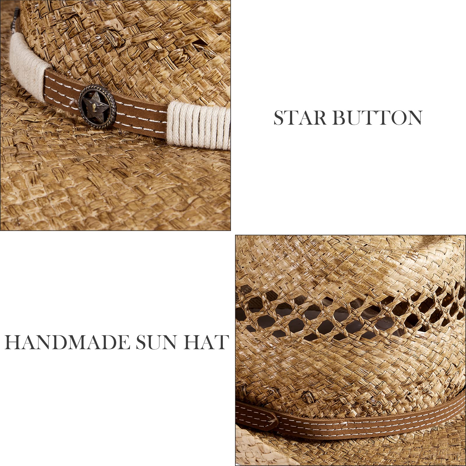 Stylish Brown Straw Cowboy Hat for Men & Women - Western Cowgirl Hat with Exquisite Decoration Band - Perfect for Ranchers, Country Music Festivals & Outdoor Adventures