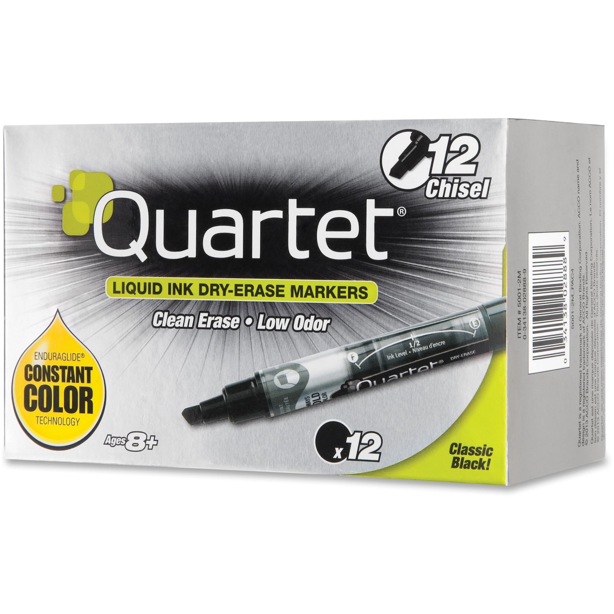 Quartet Dry Erase Markers 12 Pack - Chisel Tip Whiteboard Markers with EnduraGlide Technology - Black White Board Pens for Teachers, Office & Homeschool Supplies - Ideal for Classrooms, Presentations & Home Organization (5001-2M)