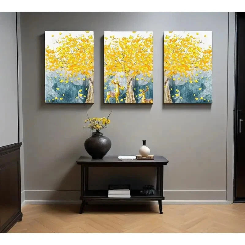 3-Piece Modern Abstract Deer & Floral Metal Wall Art - Ready to Hang Home Decor for Living Room, Bedroom & Office - Perfect for Gifts & Interior Design