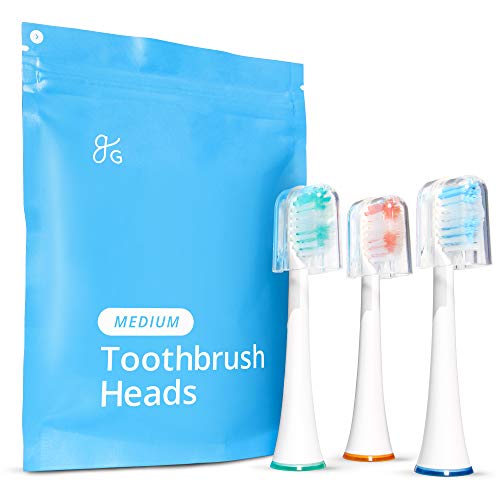 GreaterGoods Sonic Electric Toothbrush Replacement Heads, 3 Pack - Medium Bristles - Compatible with gG Toothbrushes - Perfect for Daily Oral Care & Travel