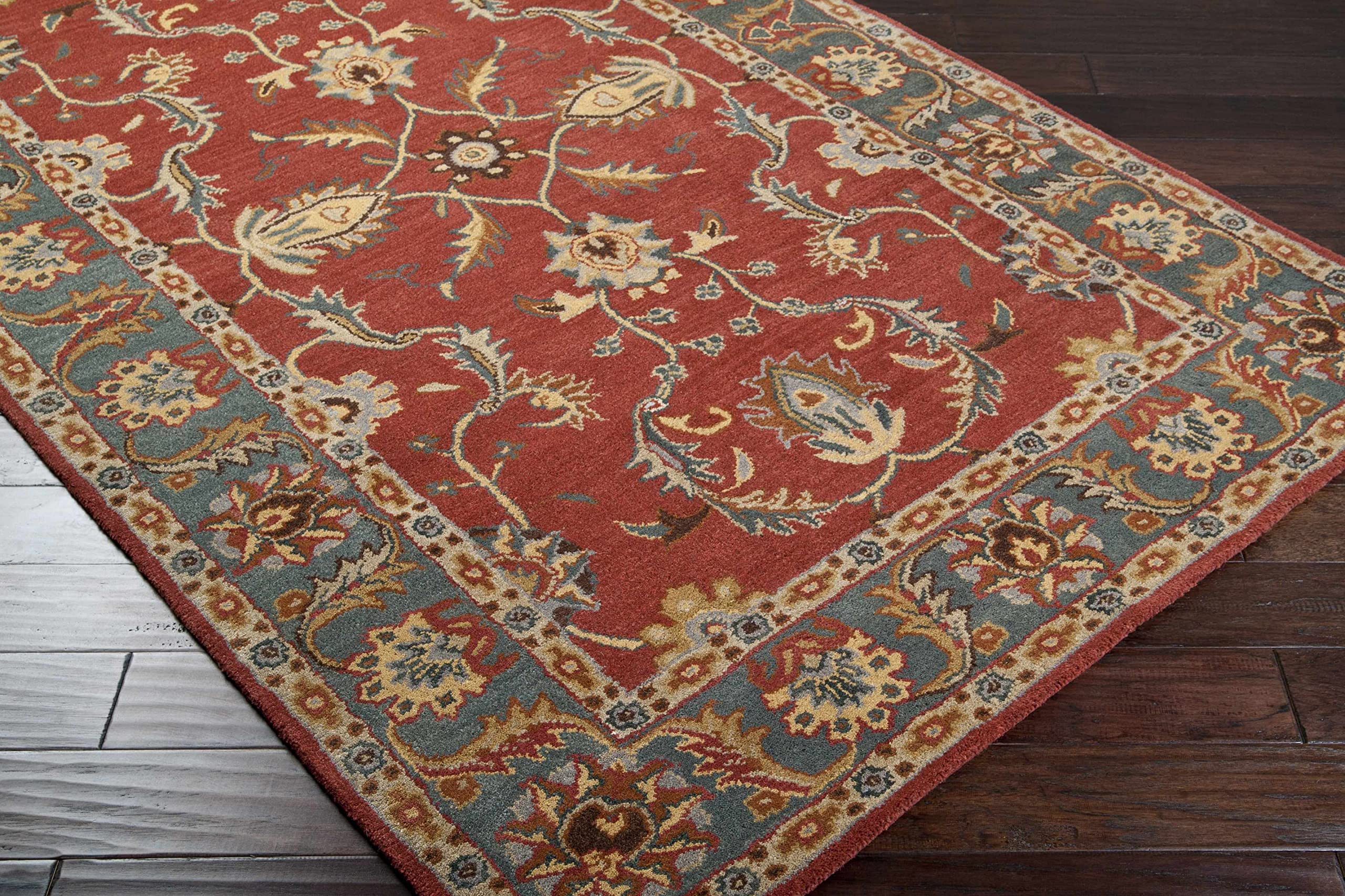 Premium Hauteloom Charlottesville Wool Area Rug - Traditional Brown, Gray & Red Design - 4' Round Rug for Living Room & Bedroom - Soft & Durable Floor Decor for Cozy Home Spaces