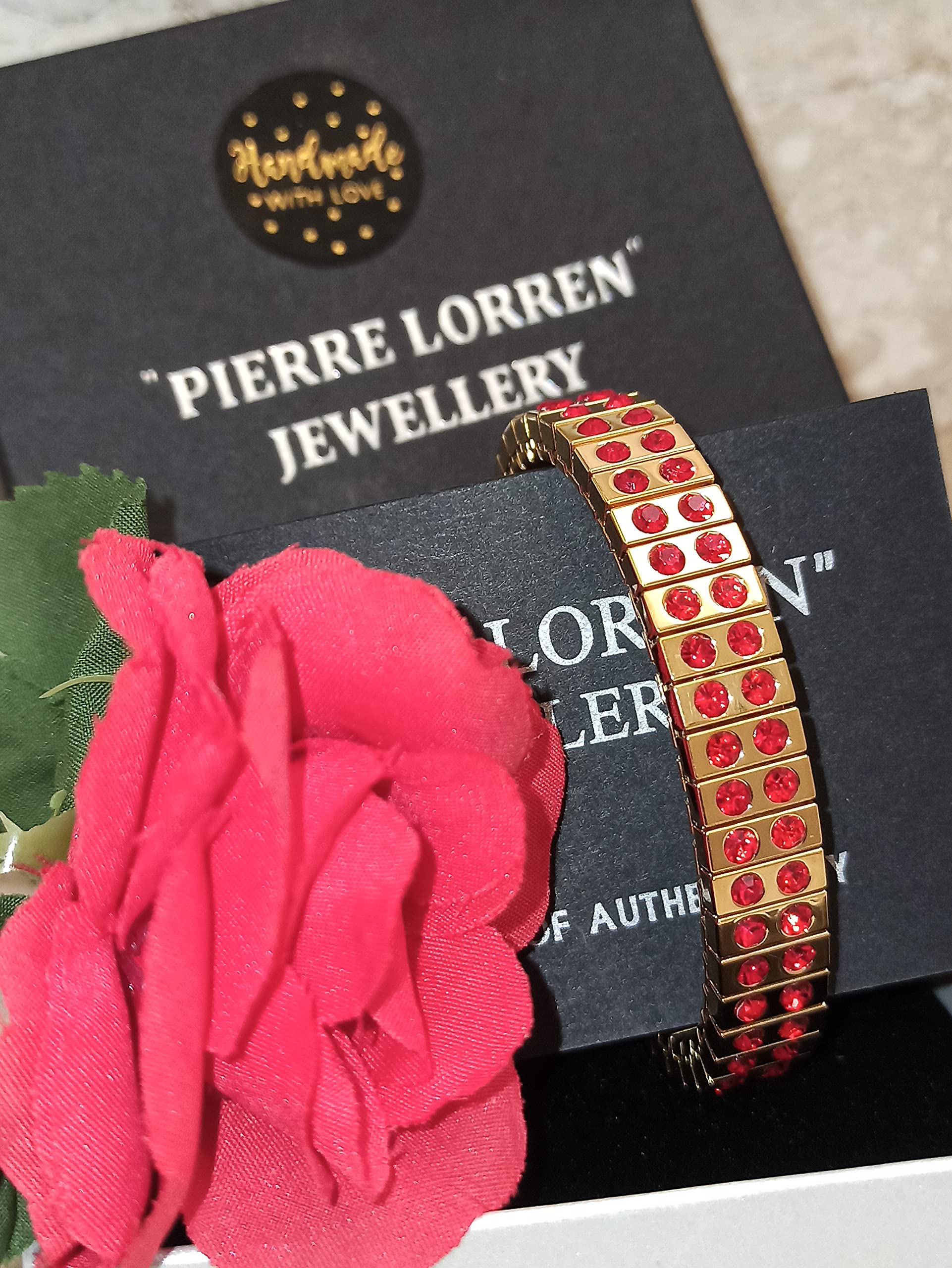 Handmade Ruby Bracelet for Women - 2ct Austrian Crystal Gold Jewelry, Elegant Bangle for Fiancée Engagement Gift, Graduation Party & Special Occasions