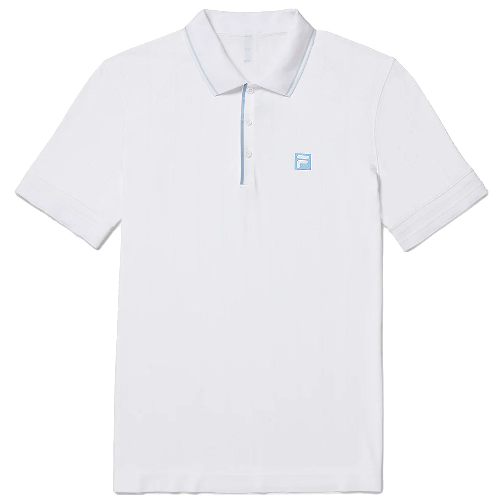 Men's Center Court Ace Seamless Tennis Polo Shirt - White & Skipper Blue | Breathable Performance Top for Tennis, Golf & Casual Wear