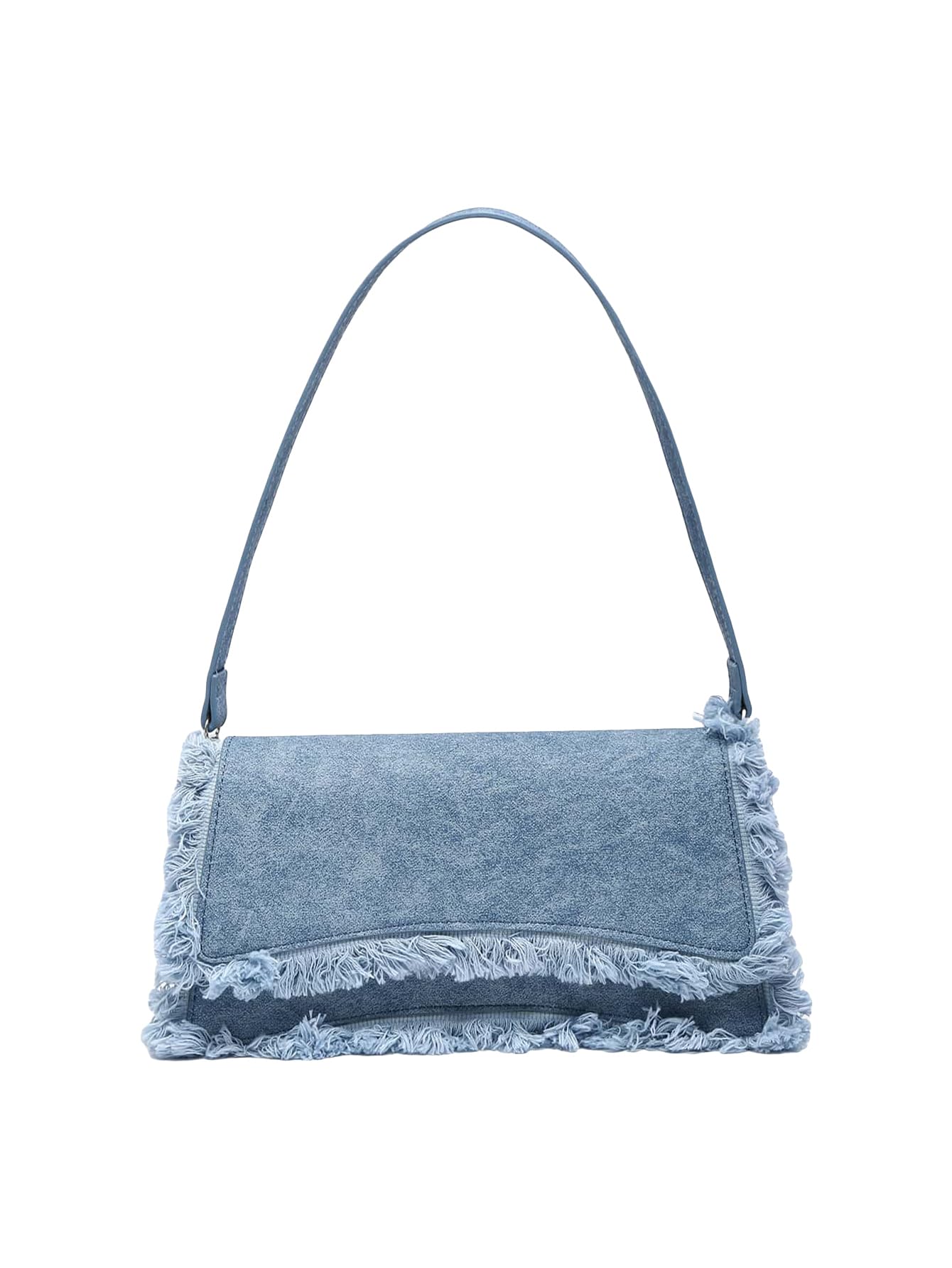 Verdusa Women's Denim Flap Shoulder Bag - Crossbody Underarm Satchel Purse for Casual Outings, Work & Travel | Stylish Blue Jeans Handbag