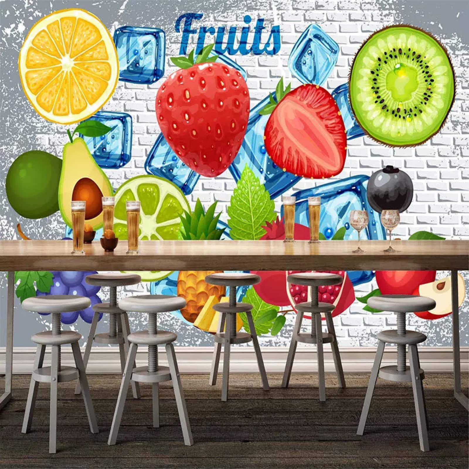 Modern Lemon Strawberry Fruit Party Wall Mural - Large 118x82.6 Inch Peel & Stick Wallpaper - Vibrant Kitchen Decor, Cafe Backdrop, Bedroom & Living Room Wall Art - Perfect for Fruit Shops, Restaurants & Home Decor
