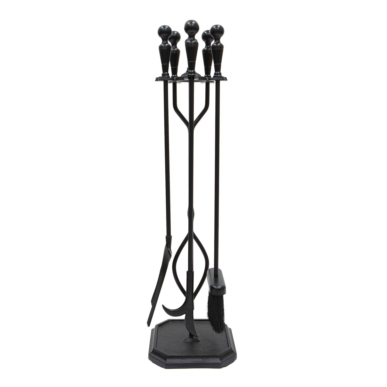Plymouth 5-Piece Fireplace Tool Set with Square Base - Durable Fireplace Accessories for Home & Outdoor Fire Pits