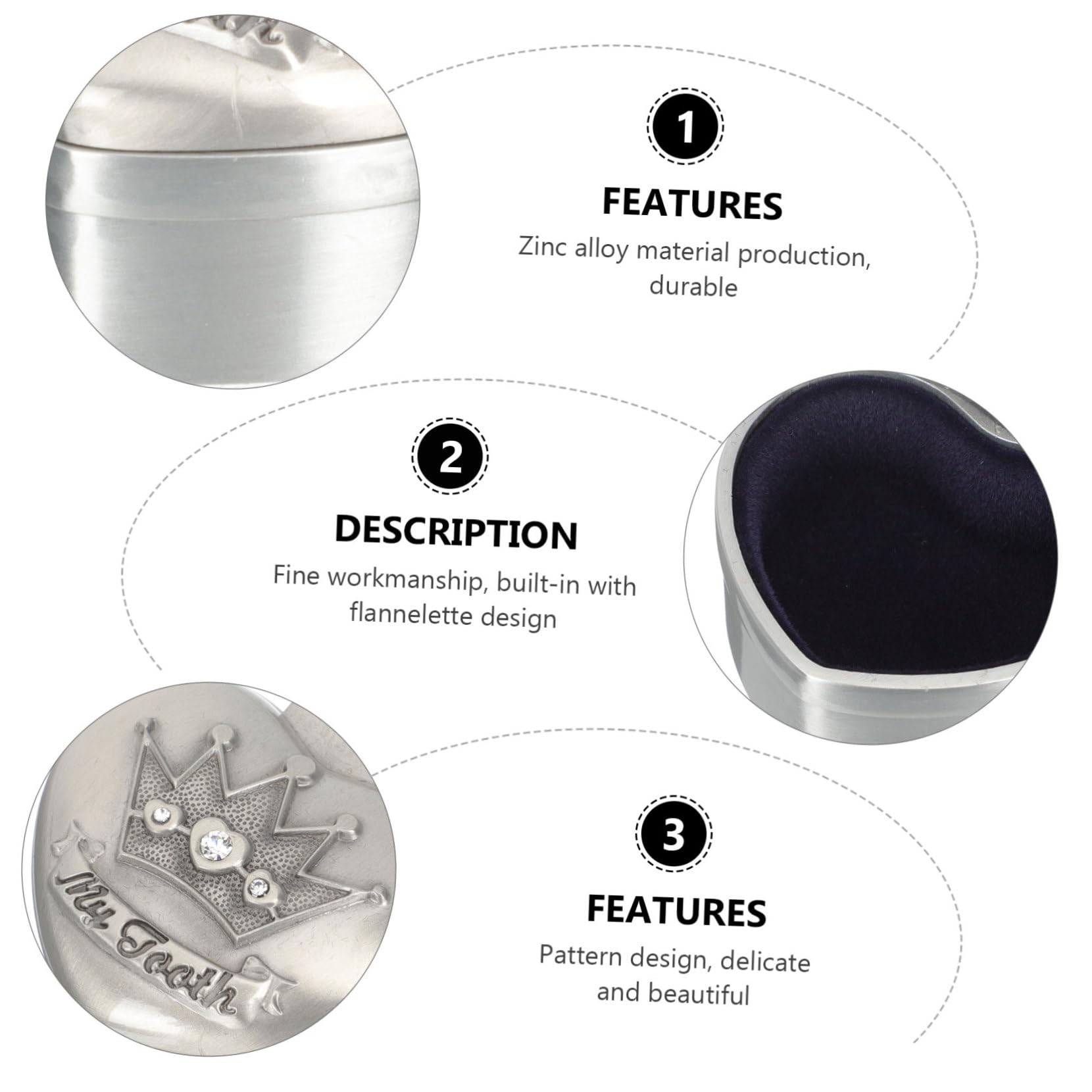 VICASKY 4 Pack Tooth Fairy Keepsake Box - Silver Zinc Alloy Mini Crowns for Baby Teeth Storage | First Tooth Loss Memory Box for Kids, Baby Shower Gift & Childhood Mementos