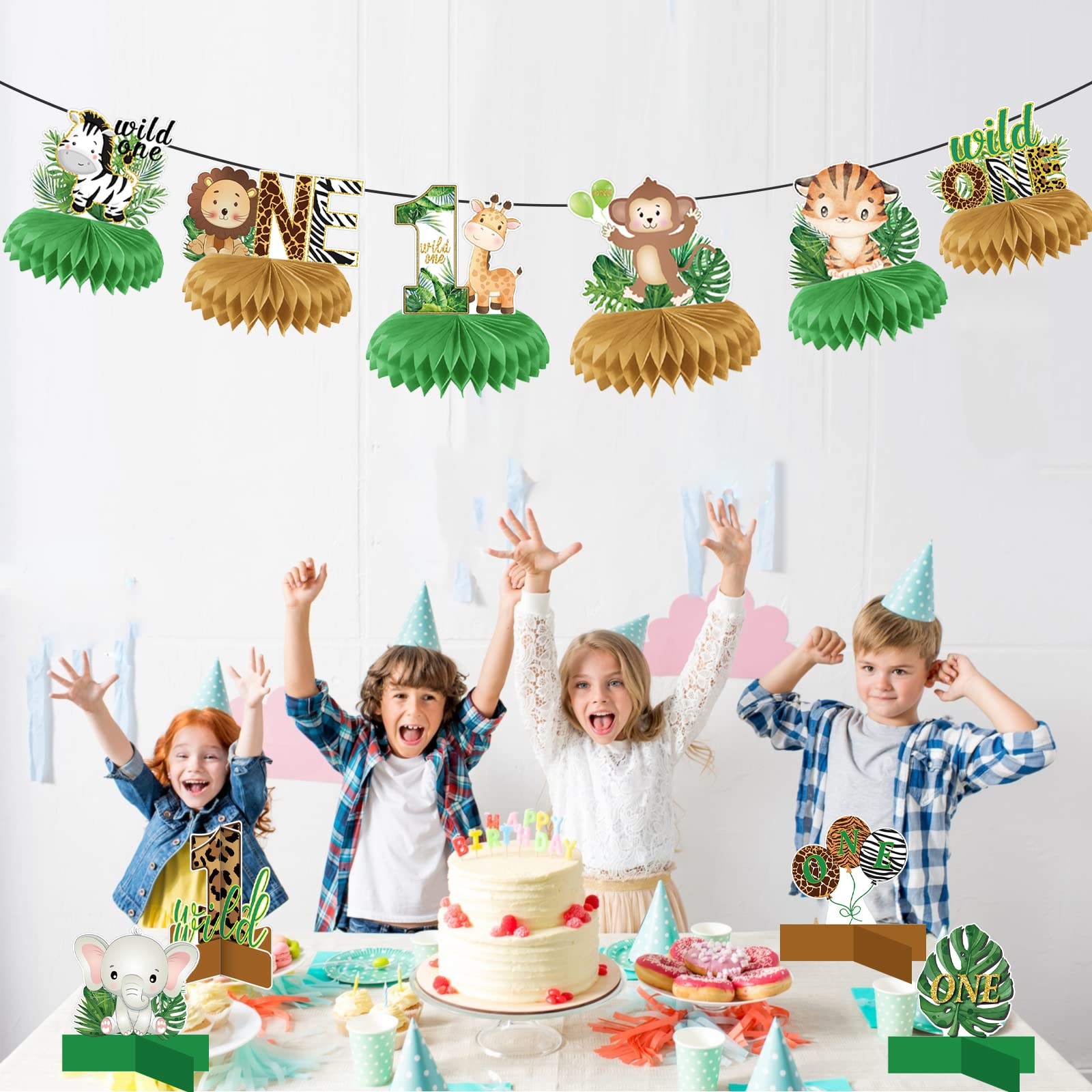 10-Pack Wild One Honeycomb Centerpieces - 3D Double-Sided Jungle Animal Decor for Birthday, Baby Shower & Safari Themed Parties - Perfect for Boys/Girls Tablescapes & Nursery Decorations