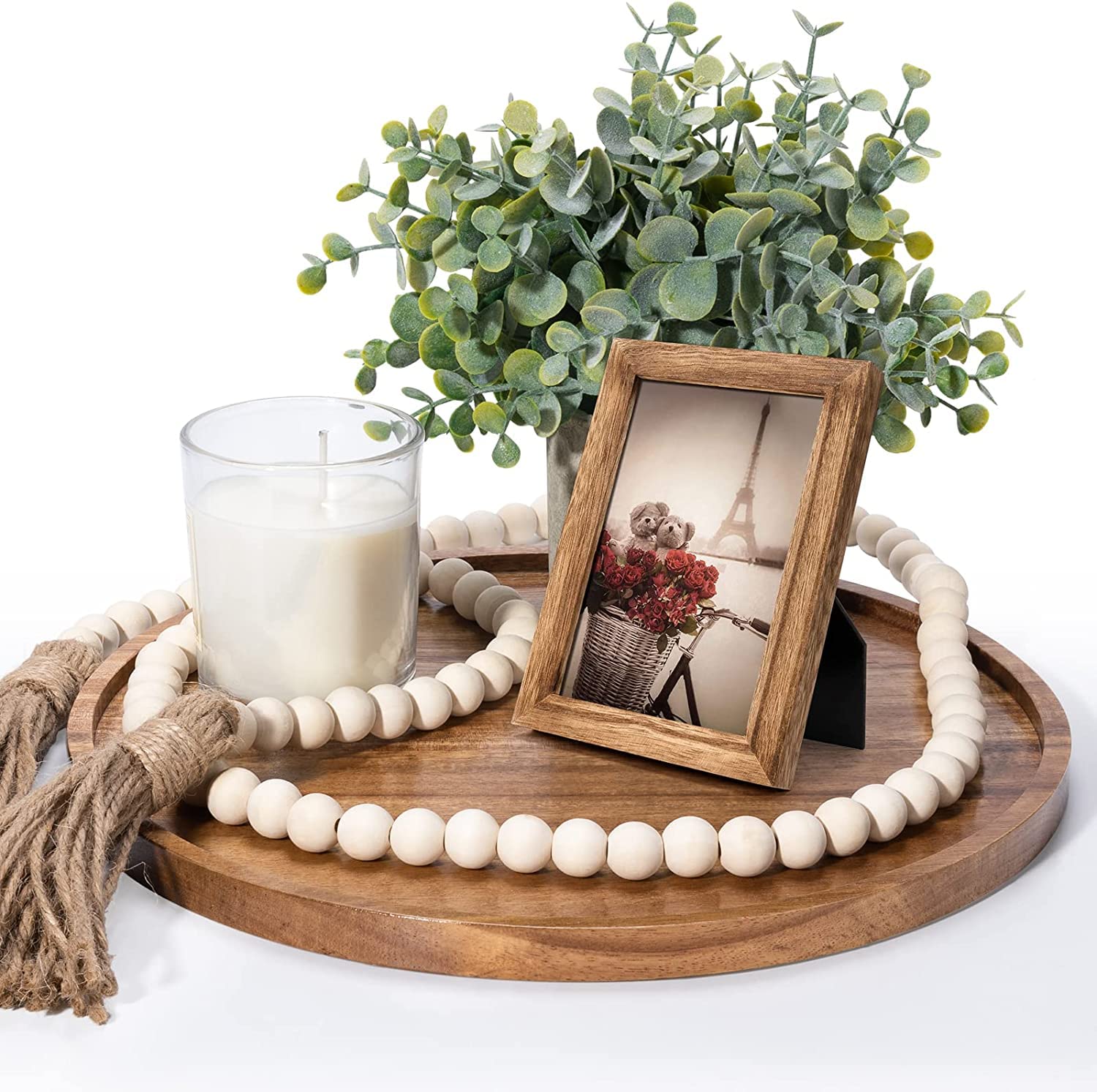 Premium Solid Wood Round Serving Tray - Handcrafted Wooden Platter for Tea, Coffee & Breakfast | Elegant Home Decor for Dining Table, Kitchen & Living Room | Perfect for Entertaining, Brunch & Gift Giving