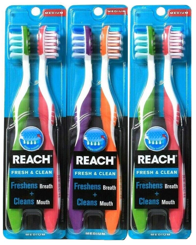 Fresh and Clean Medium Head Toothbrushes, 2 Count (Pack of 3) - Soft Bristles for Gentle Cleaning, Perfect for Travel & Daily Oral Care