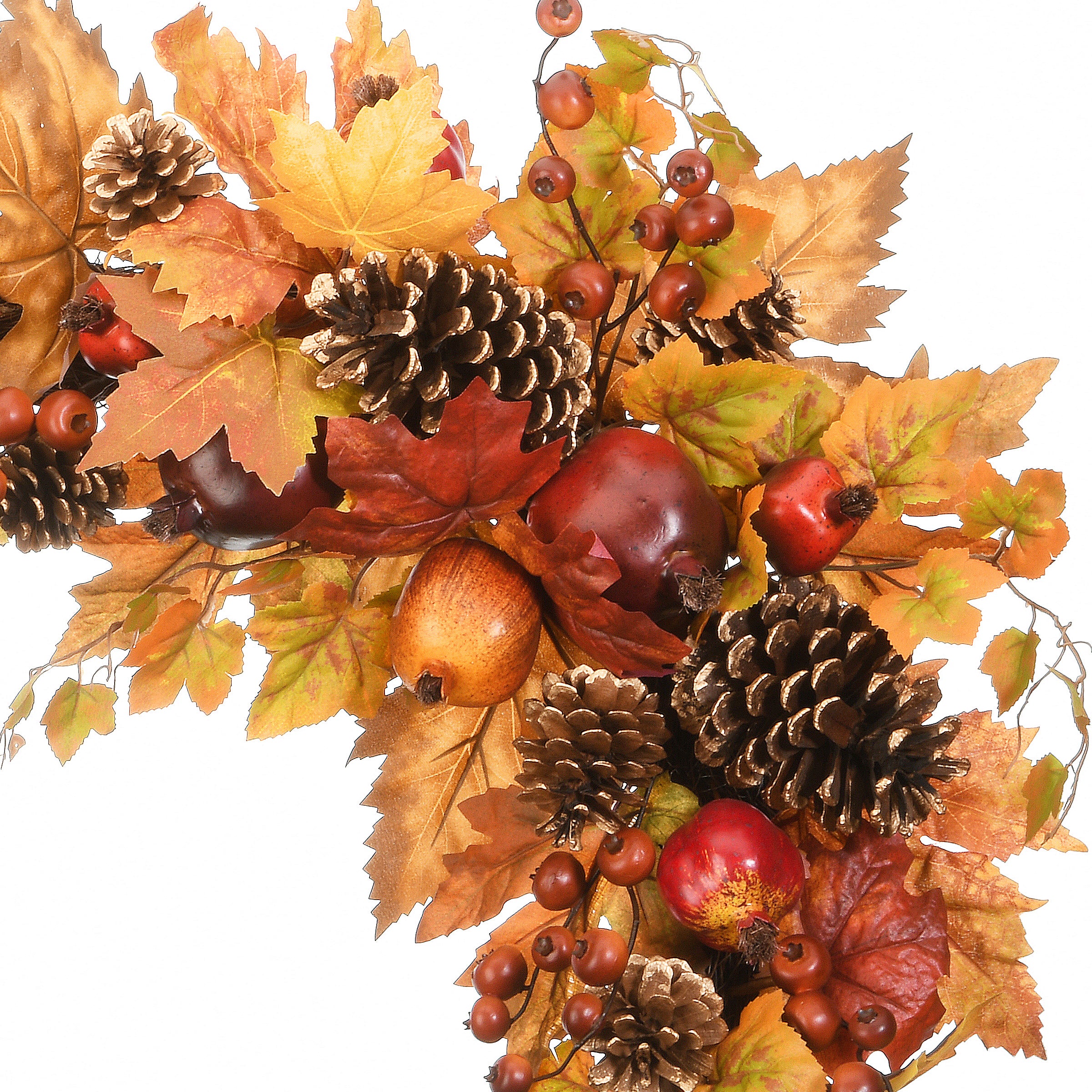 30 in. 2-Piece Autumn Door Corners Decor with Maple Leaves, Pine Cones, Pomegranates & Berries - Fall Front Door Wreath Hanger for Thanksgiving & Halloween Home Decor