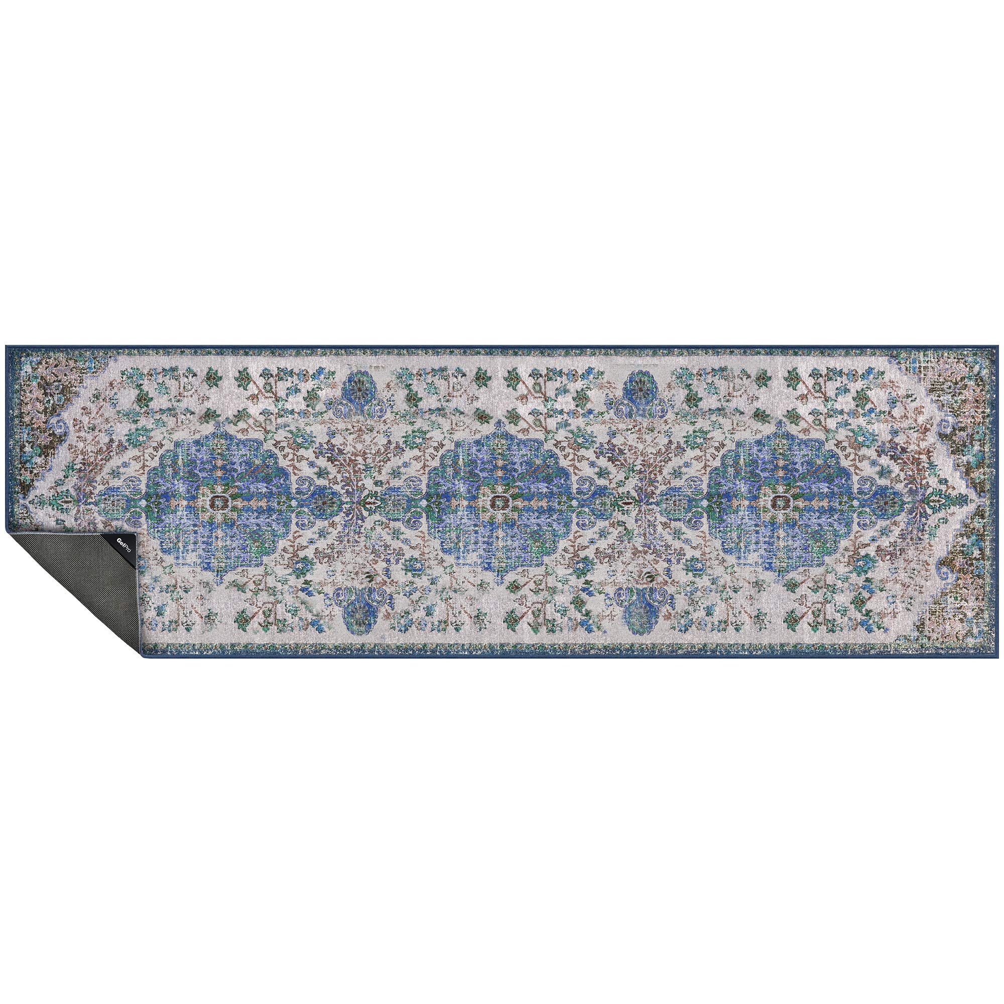 GelPro Nevermove Artisan Accent Machine-Washable Chenille Rug with GellyGrippers - 24x76 Inches, Taryn Dark Blue - Non-Slip Kitchen Mat for Hardwood Floors & High Traffic Areas