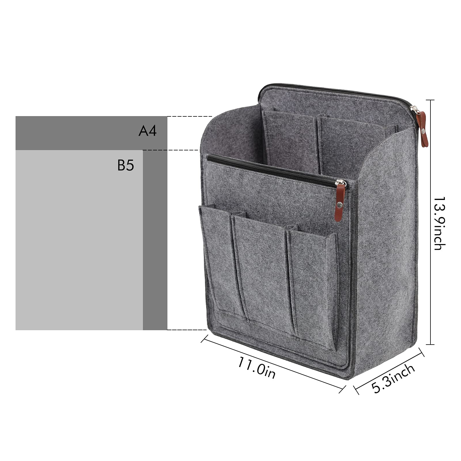 Surblue Felt Backpack Organizer Insert - Large Capacity Zippered Liner with Dividers for Travel Rucksacks & Daypacks | Foldable Shoulder Bag Organizer for Men & Women (Grey, XL) | Perfect for Travel, Work, School & Daily Commute