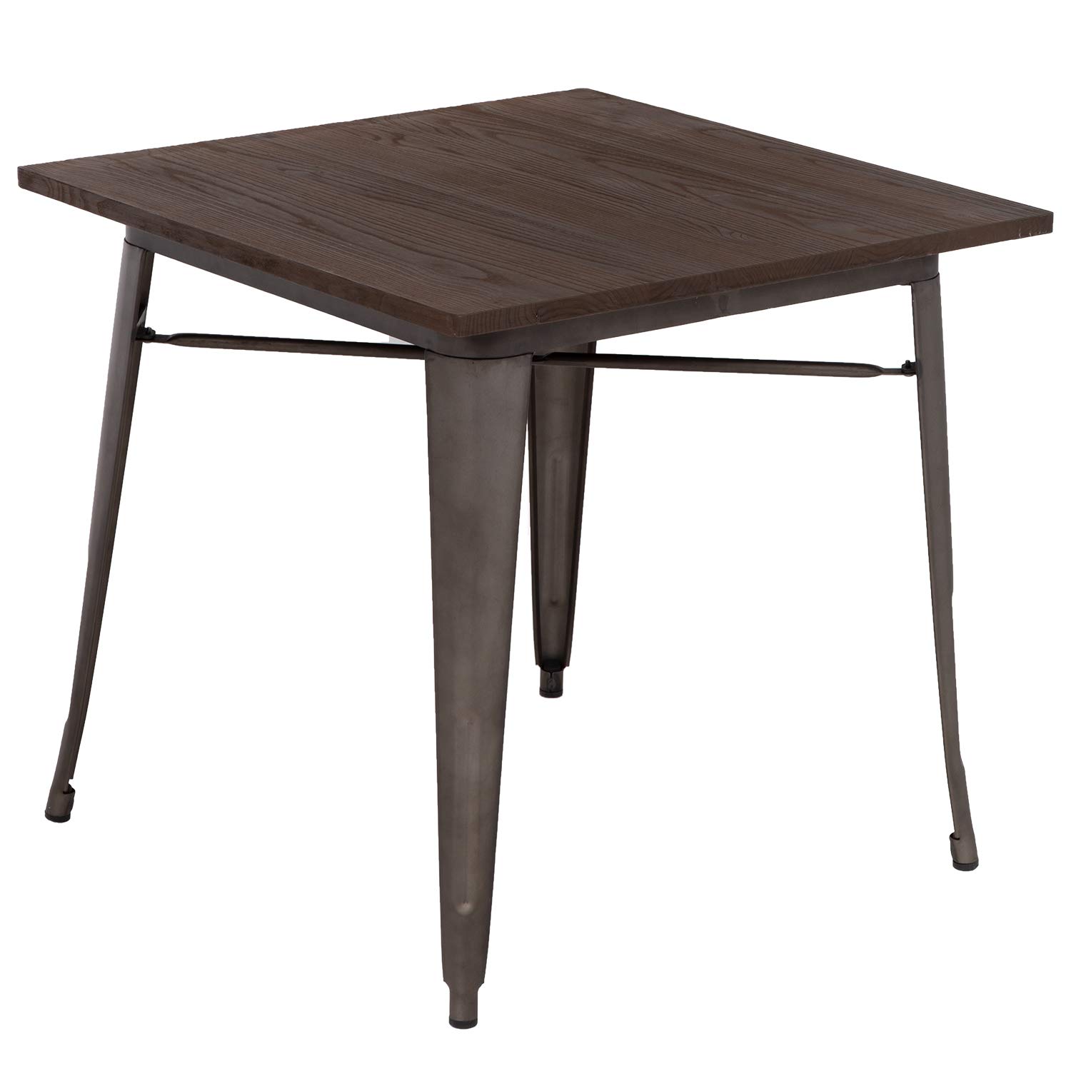Heavy Duty Outdoor Dining Table 31x31 Inches - Metal Base with Wood Top for Patio, Restaurant & Home - Bronze Finish Indoor/Outdoor Kitchen & Coffee Table for Backyard, Garden & Cafe Use
