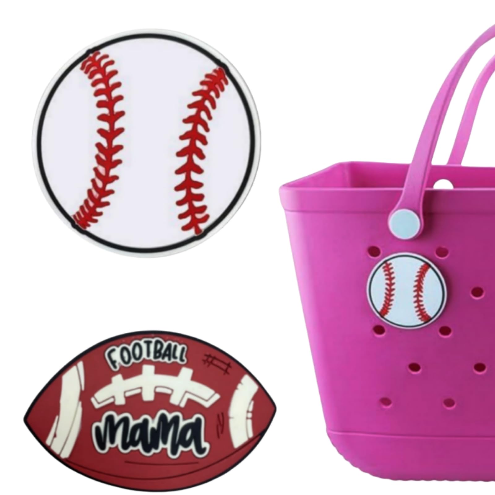 Football Themed Decoration Charms for Bogg Bags, Rubber Beach Tote Accessories, Perfect for Beach Outings and Sports Events