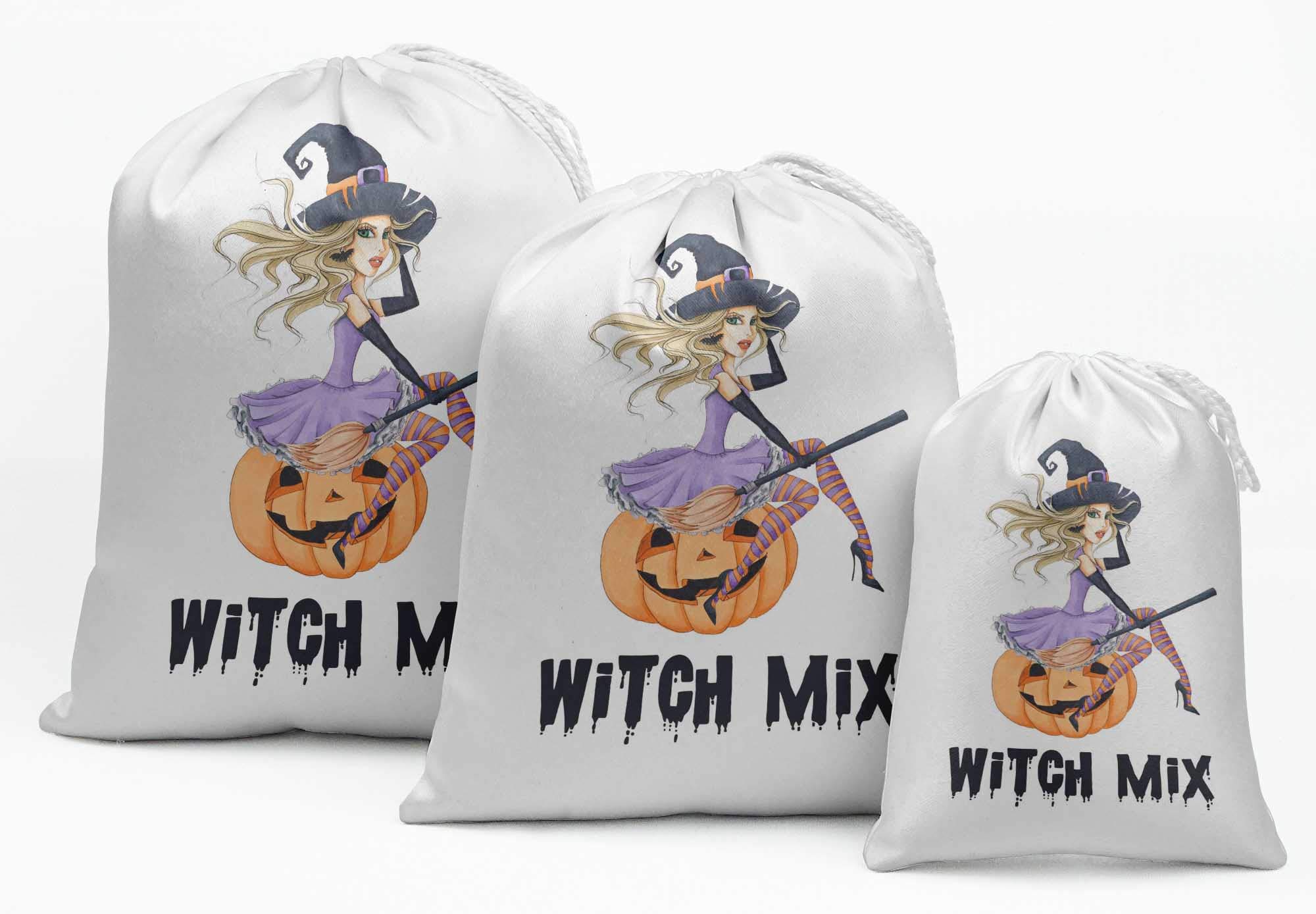 White Witch Mix Halloween Party Favor Bags - 15 Pack | Trick or Treat Goodie Bags for Kids, Classroom Treats & Spooky Party Supplies