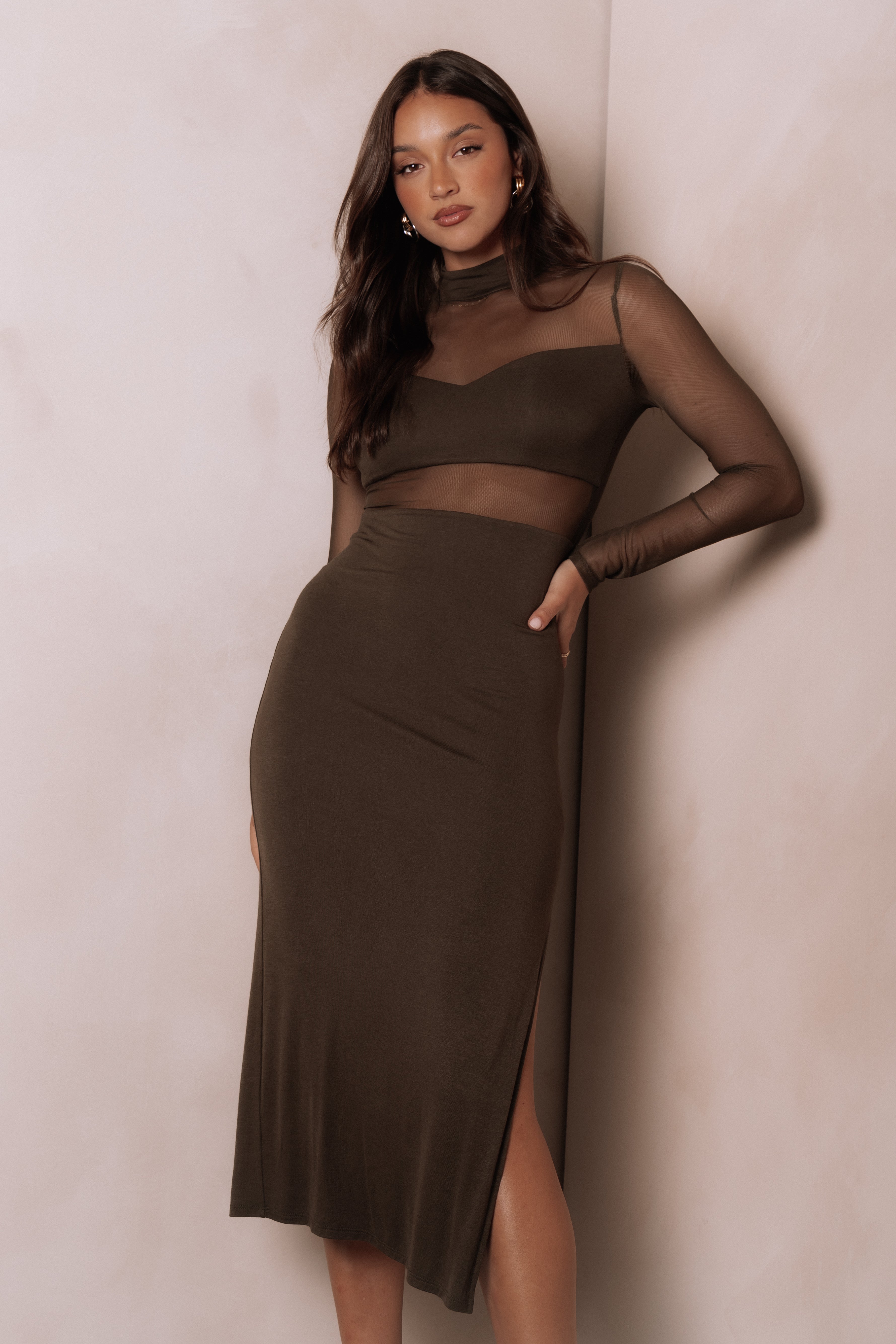 Farrow Long Sleeve Midi Dress for Women - Olive Green Flowy Casual Dress with Pockets | Perfect for Work, Date Night & Fall Outfits