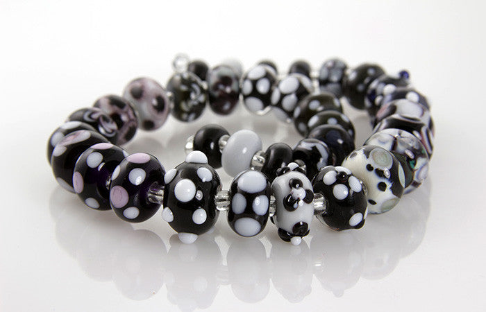 Handmade Noir Black & White Lampwork Glass Beads for Jewelry Making - Perfect for Necklaces, Bracelets, and DIY Craft Projects