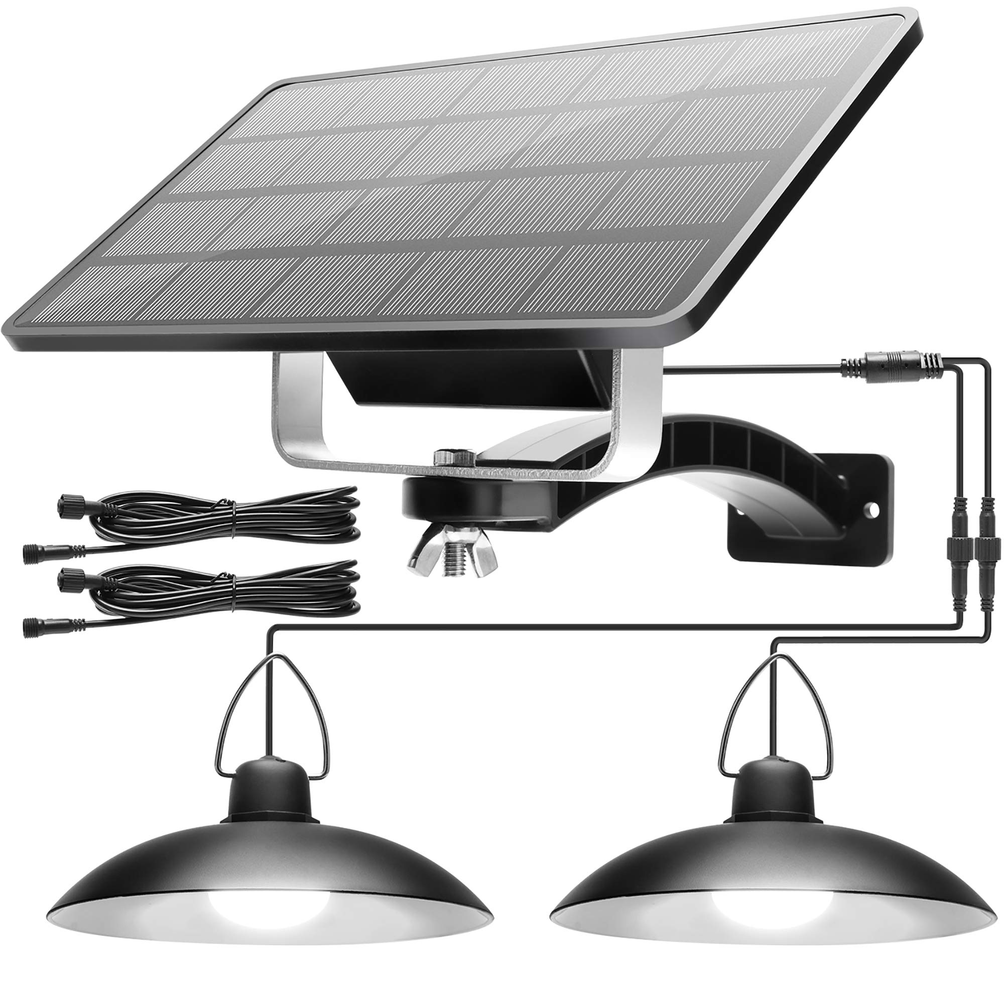 JACKYLED Solar Pendant Lights - Dual Head Outdoor Solar Shed Lighting with IP65 Waterproof, Cool White LED for Chicken Coop, Gazebo, Garage, Balcony & Carport | Perfect for Storage Barns, Patios & Backyard Illumination