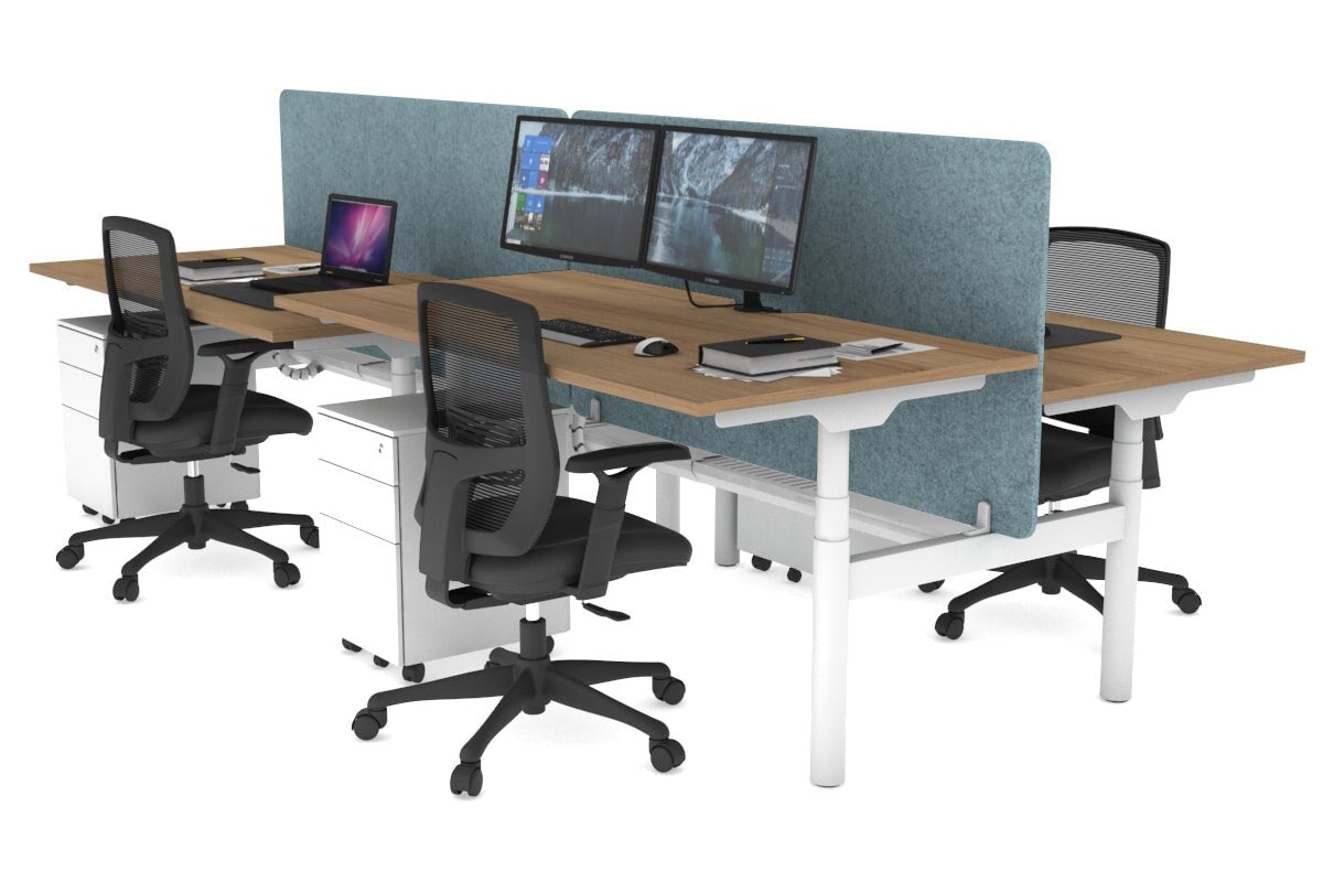 Flexi Premium Height Adjustable 4-Person H Bench Workstation - White Frame [1400L x 800W with Cable Management] - Ideal for Office, Coworking Spaces & Home Offices