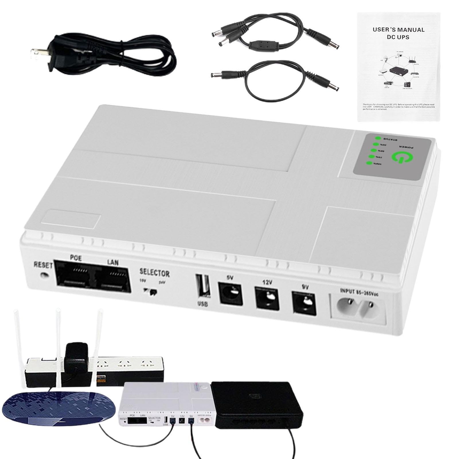 Portable UPS Power Supply with Two Output Ports - Uninterruptible Backup Battery for Internet Routers, Security Cameras & Home Office Devices | Compact & Easy to Carry Emergency Power Solution