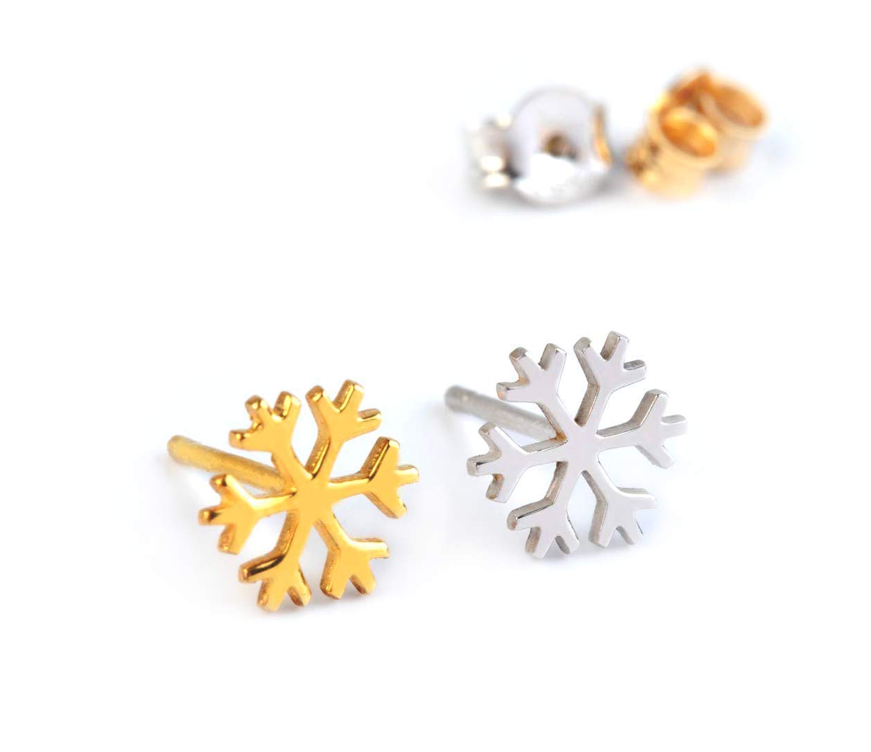 18K Gold Snowflake Stud Earrings - Winter Jewelry Gift for Her