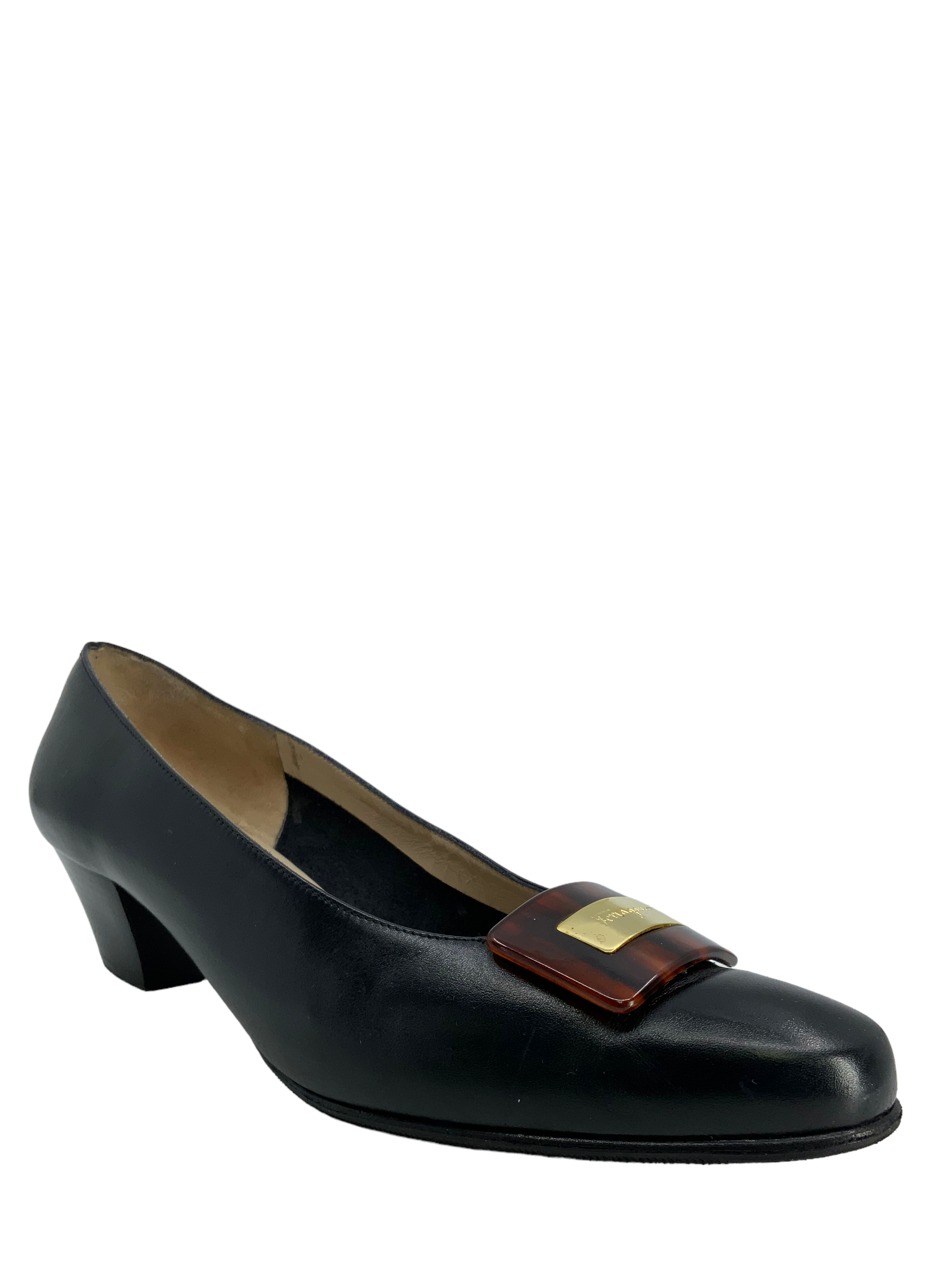 Salvatore Ferragamo Women's Leather Logo Pumps - Size 9.5 US | Luxury Designer Heels for Work, Party & Special Occasions